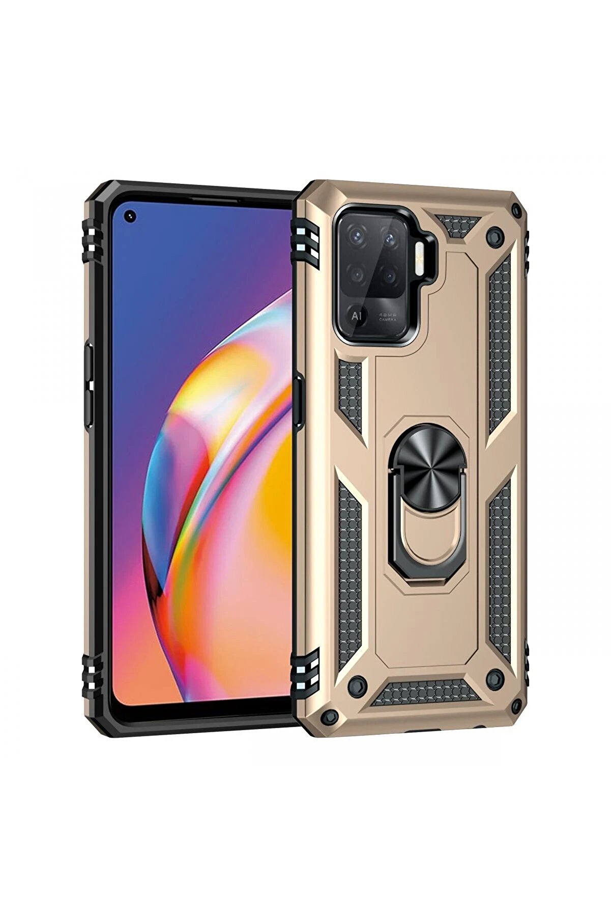 CepteToptan Oppo Reno 5 Lite Kılıf Sofya Y&uuml;z&uuml;kl&uuml; Silikon Kapak - Gold - DROPX1245-3330