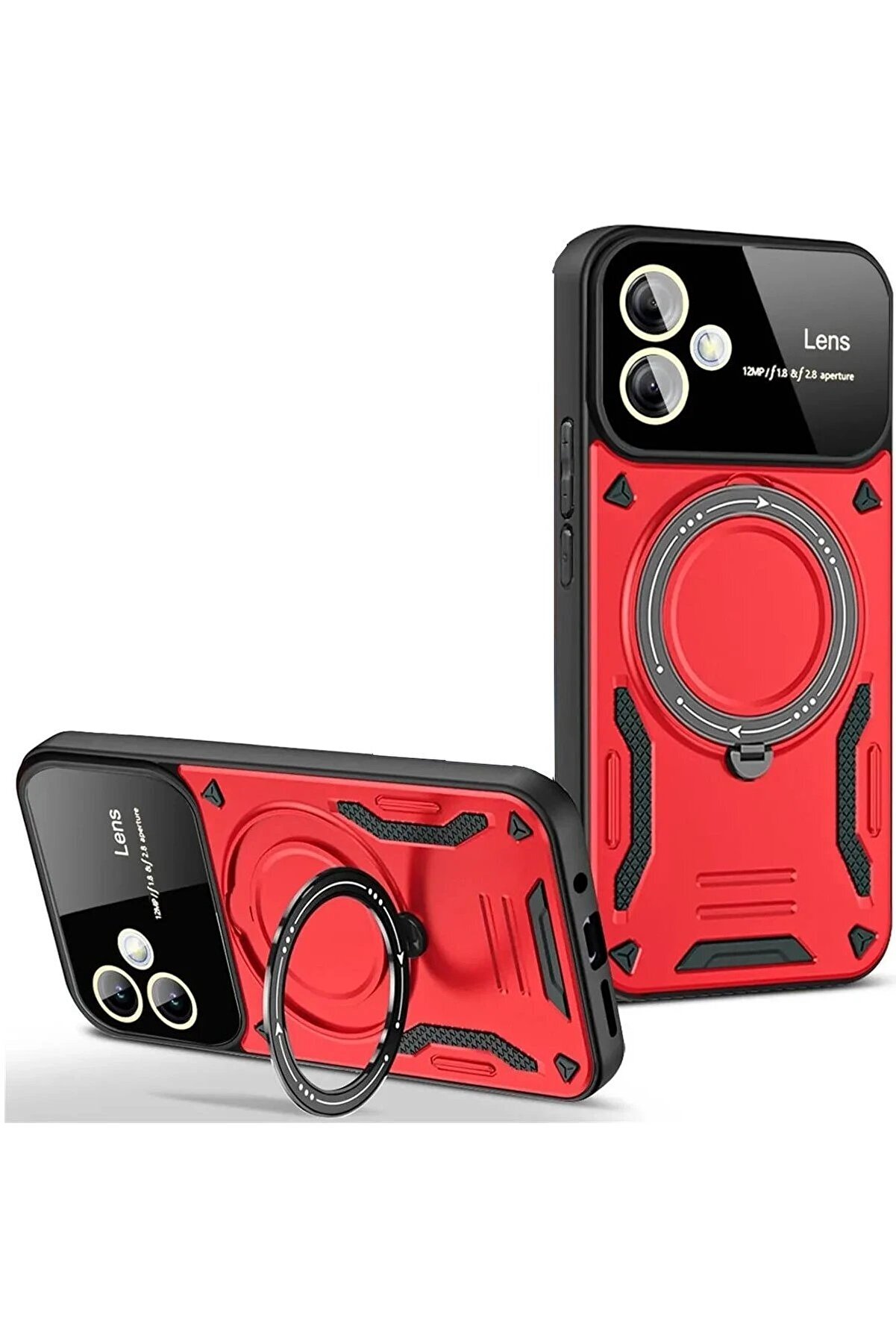 CepteToptan Samsung Galaxy A06 Kılıf Joy Lens Standlı Kapak - Kırmızı - DROPX1011-7923