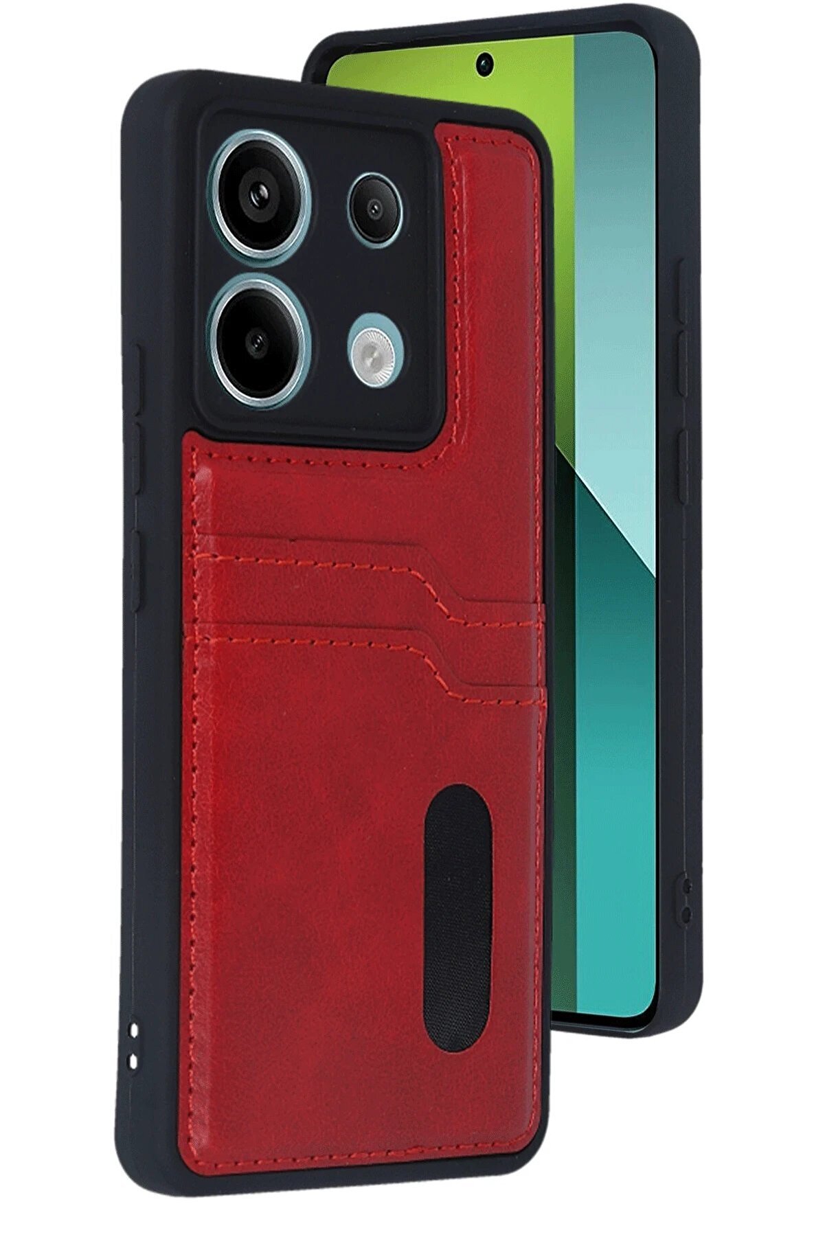 CepteToptan Xiaomi Redmi Note 13 Pro 5G Kılıf Sara Kartvizitli Deri Kılıf - Kırmızı - DROPX4862-4106