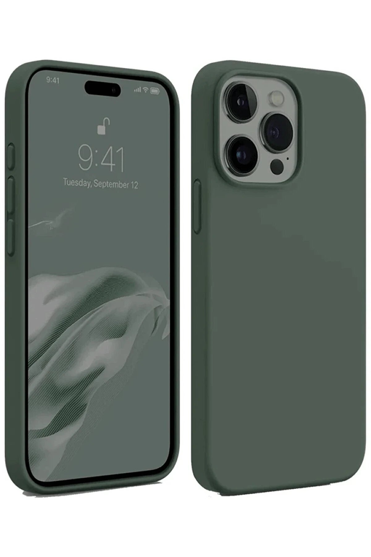 CepteToptan iPhone 15 Pro Max Kılıf First Silikon - Koyu Yeşil - DROPX5598-4434