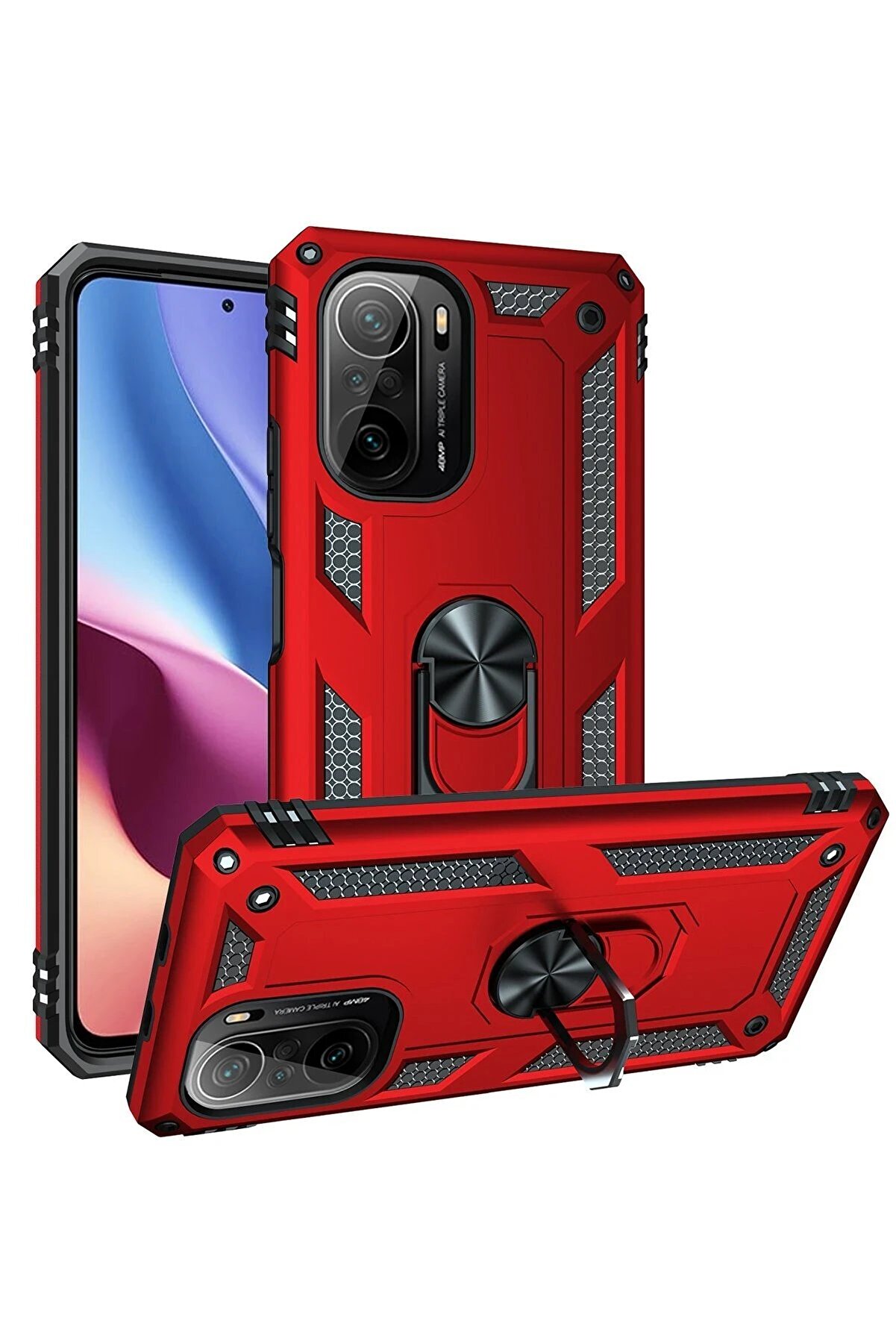 Xi̇aomi̇ Poco F3 Kılıf Sofya Yüzüklü Si̇li̇kon Kapak - Kırmızı - Dropx7113-2084