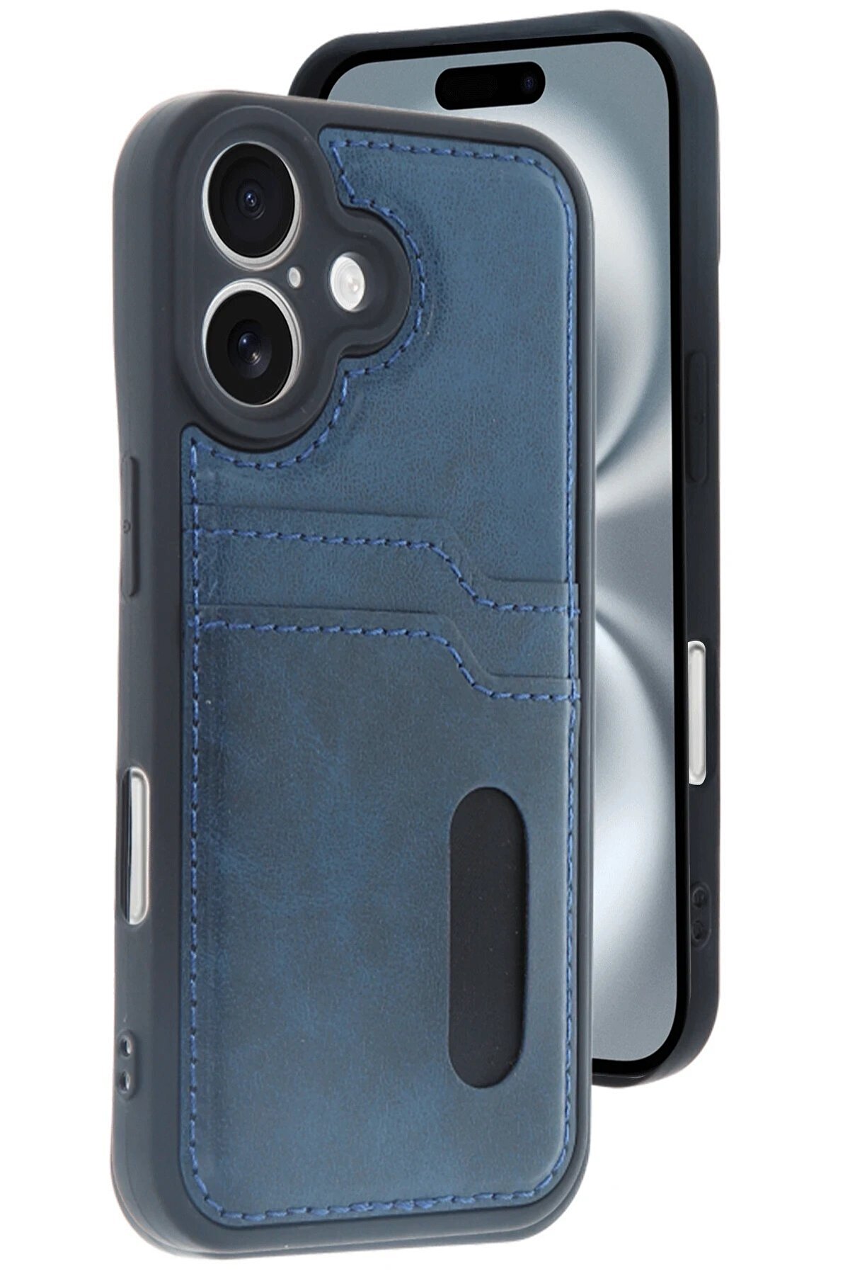 İphone 16 Kılıf Sara Kartvi̇zi̇tli̇ Deri̇ Kılıf - Laci̇vert - Dropx3959-8811