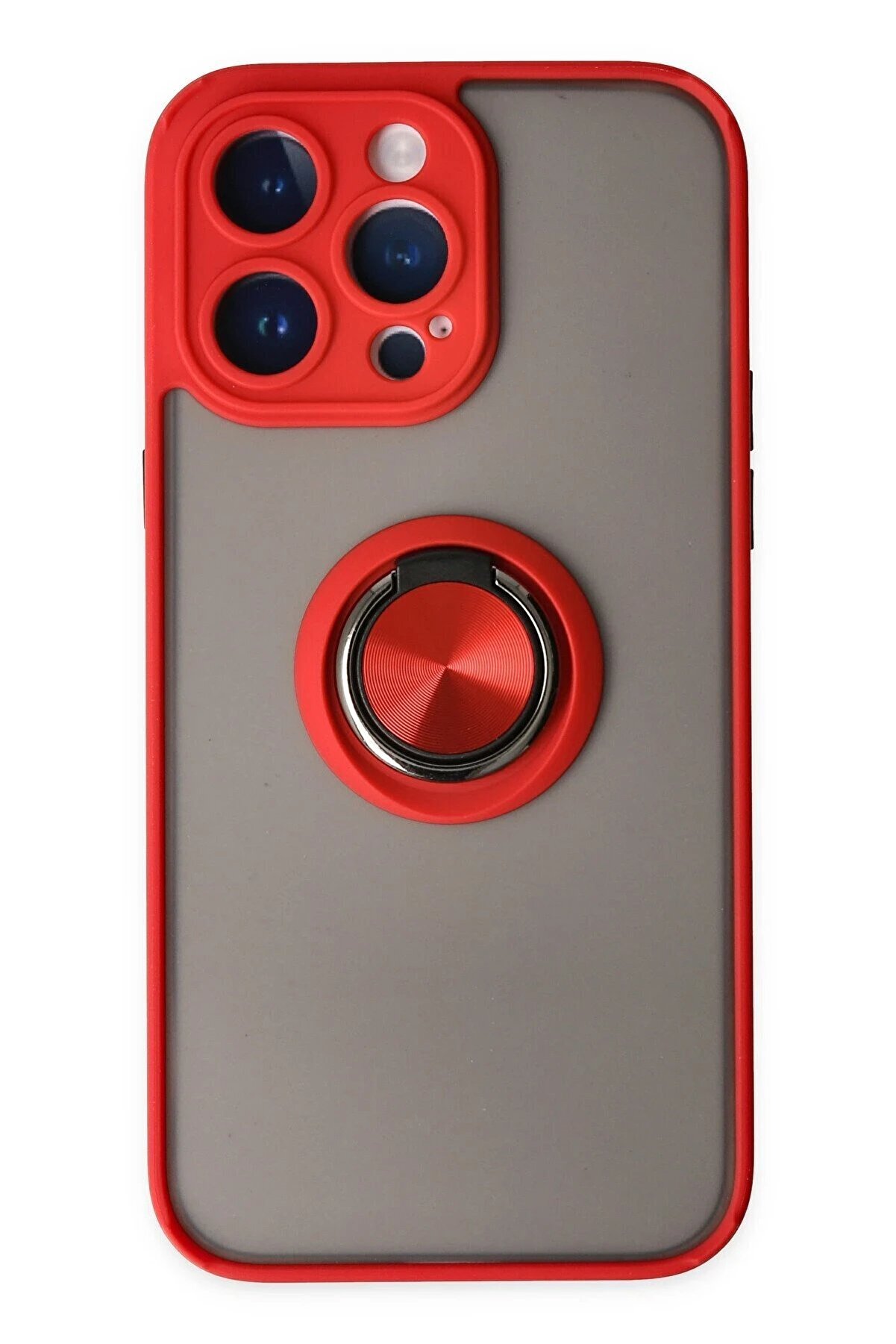 CepteToptan iPhone 14 Pro Max Kılıf Montreal Yüzüklü Silikon Kapak - Kırmızı - DROPX4078-3604