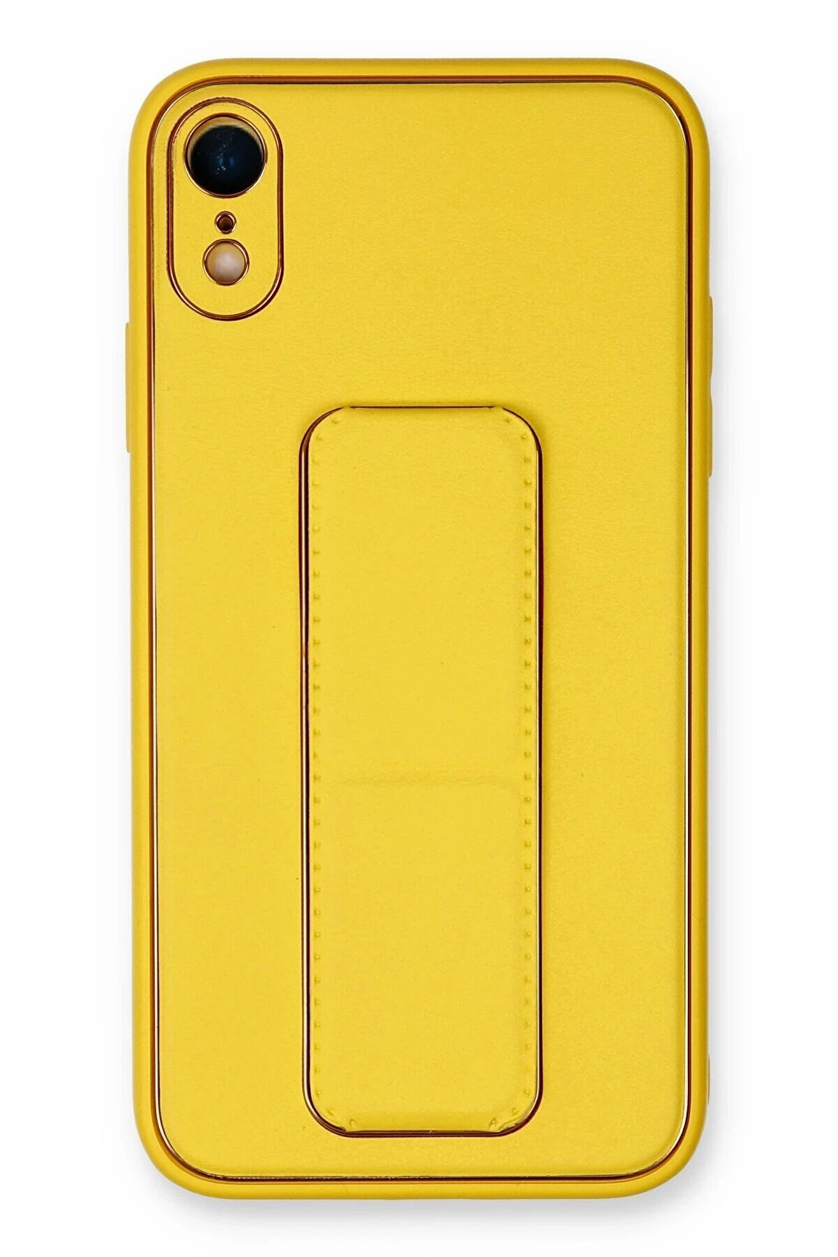 CepteToptan iPhone XR Kılıf Coco Deri Standlı Kapak - Sarı - DROPX3768-4220