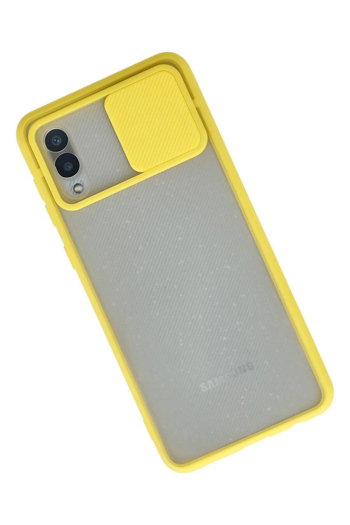 Samsung Galaxy A02 Kılıf Palm Buzlu Kamera Sürgülü Si̇li̇kon - Sarı - Dropx7532-3456