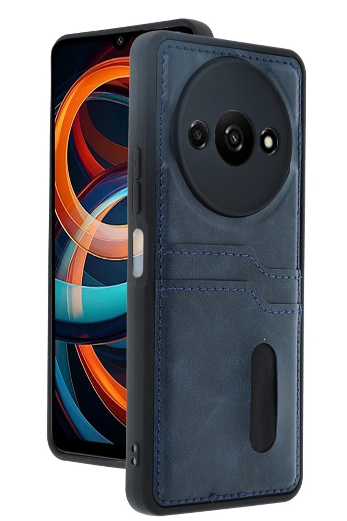 CepteToptan Xiaomi Redmi A3 4G Kılıf Sara Kartvizitli Deri Kılıf - Lacivert - DROPX1072-8490