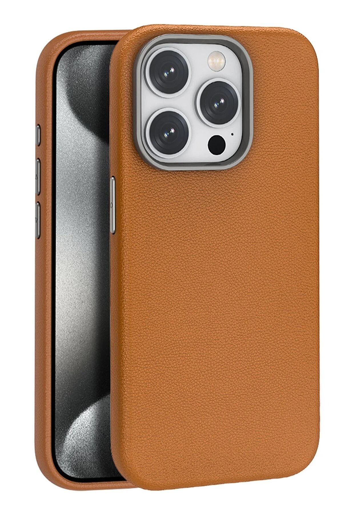 CepteToptan iPhone 15 Pro Kılıf Wonder Deri Magsafe Kapak - Kahverengi - DROPX5047-7722