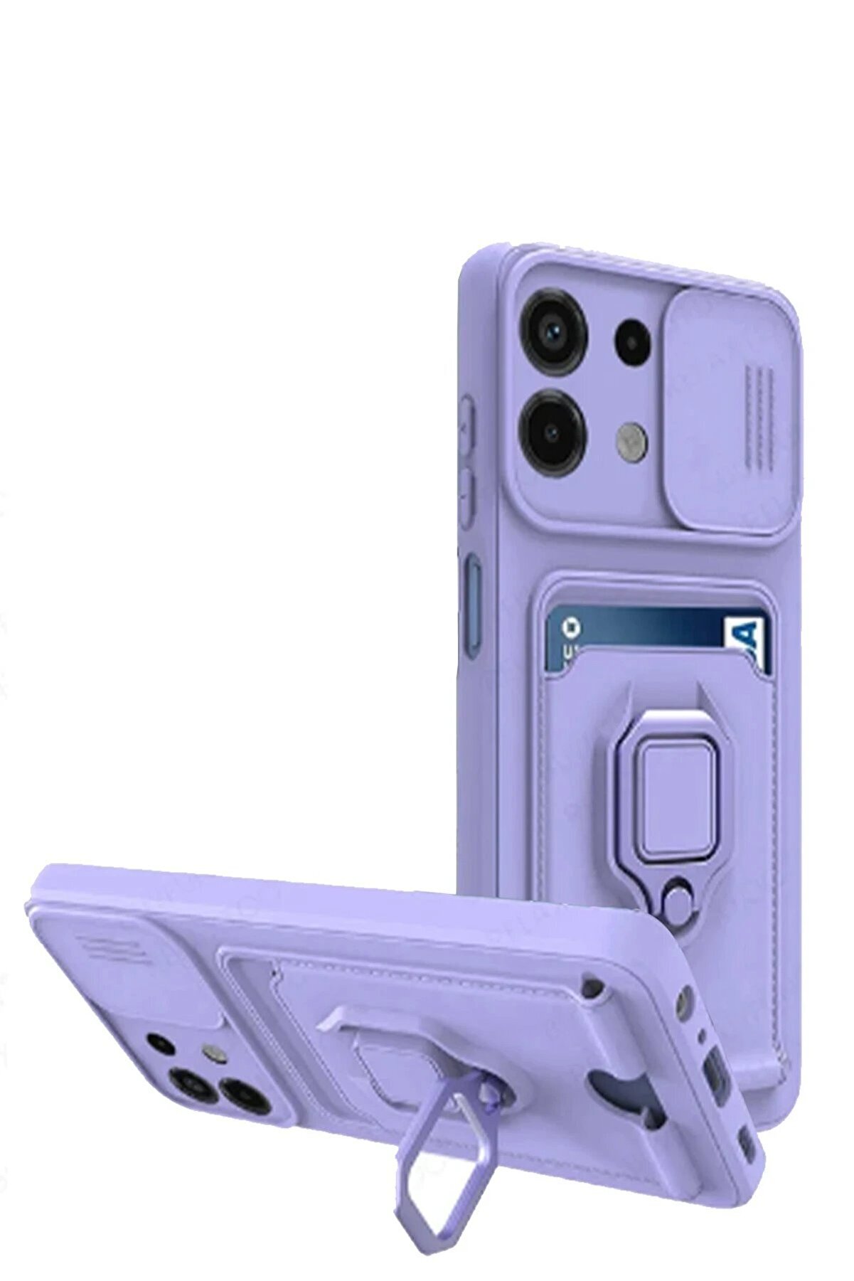 CepteToptan Xiaomi Redmi Note 13 4G Kılıf Zuma Kartvizitli Yüzüklü Silikon - Lila - DROPX6238-1992