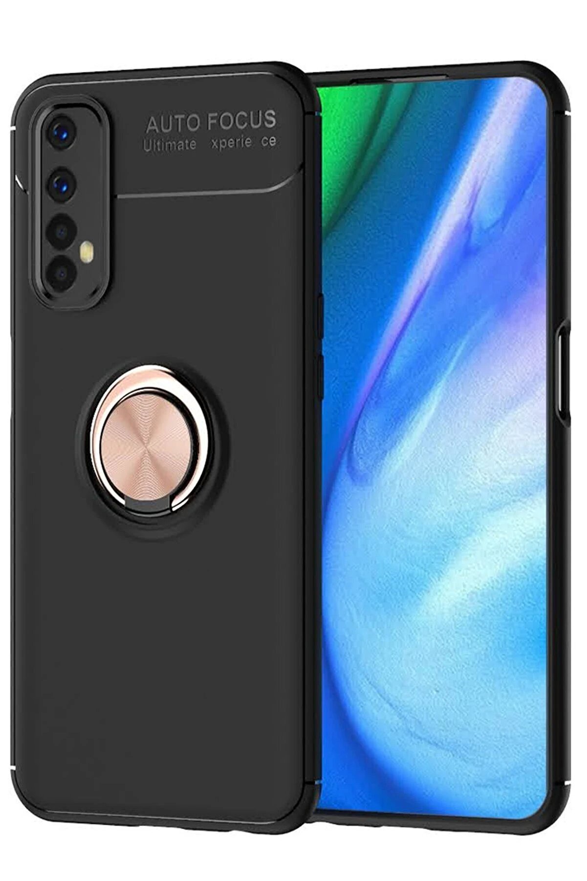 CepteToptan Realme 7 Kılıf Range Y&uuml;z&uuml;kl&uuml; Silikon - Siyah-Gold - DROPX1739-7883