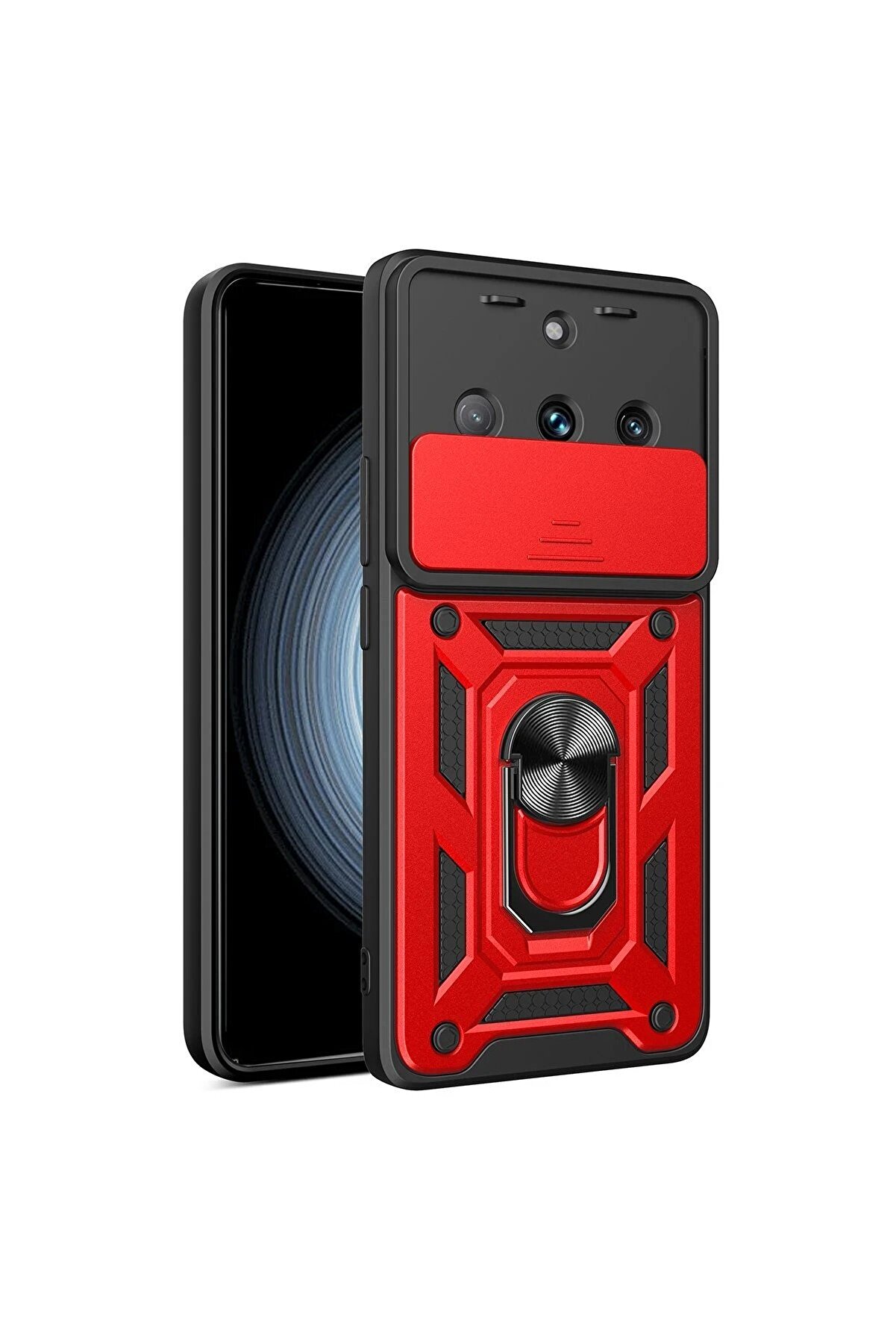 CepteToptan Realme 11 Pro Kılıf Pars Lens Yüzüklü Silikon - Kırmızı - DROPX7386-7683