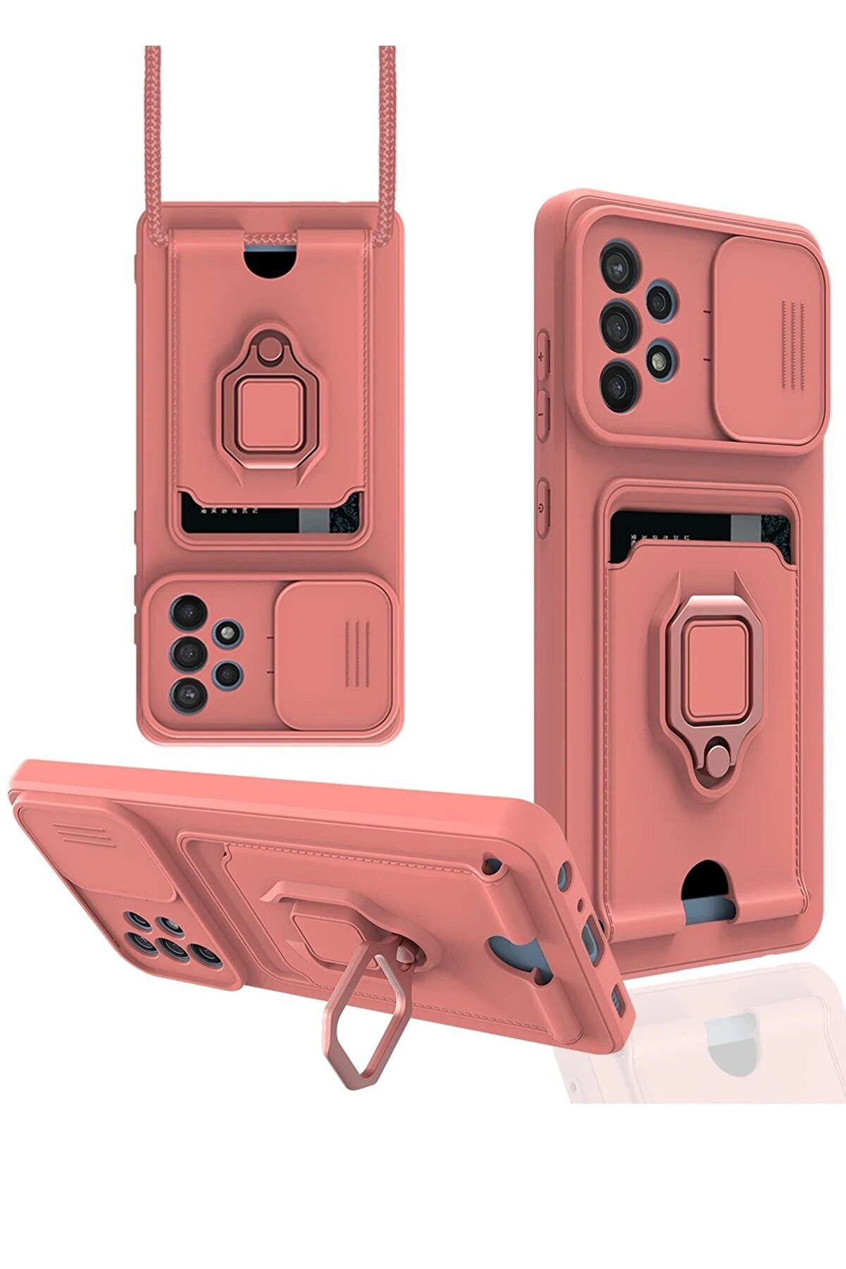 CepteToptan Samsung Galaxy A72 Kılıf Zuma Kartvizitli Yüzüklü Silikon - Pembe - DROPX8107-8976