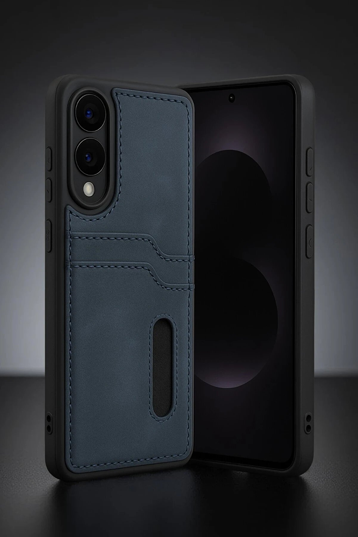 Samsung Galaxy S25 Edge Sara Kartvi̇zi̇tli̇ Deri̇ Kılıf - Laci̇vert - Dropx4559-7309