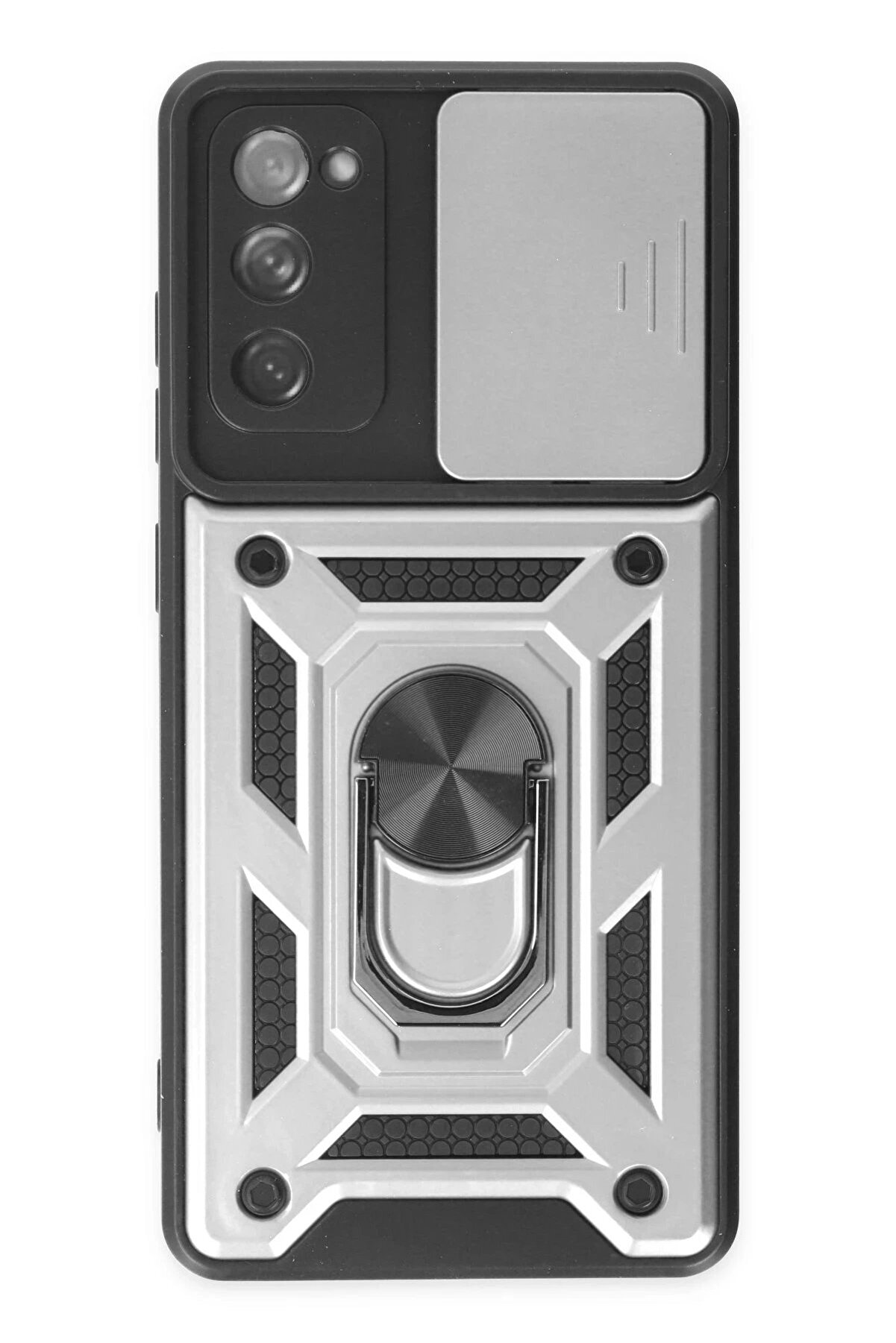 CepteToptan Samsung Galaxy S20 FE Kılıf Pars Lens Yüzüklü Silikon - Gümüş - DROPX4494-5867