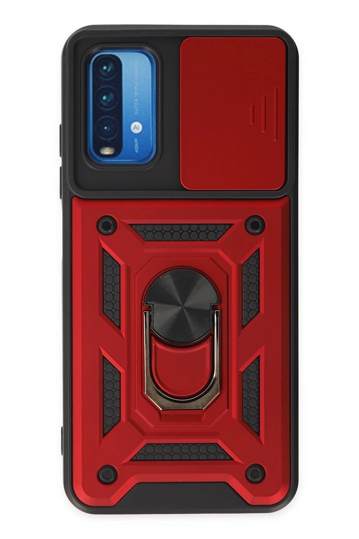 CepteToptan Xiaomi Redmi Note 9 4G Kılıf Pars Lens Yüzüklü Silikon - Kırmızı - DROPX2465-7499