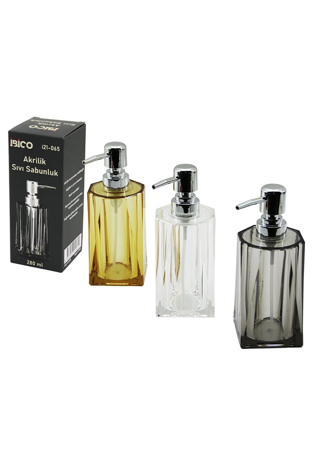 Go İthalat Uzun Kare Taban - Yvrlk Ağız 8Gen G&ouml;vde Şeffaf - Renkli̇ Kri̇stal Sıvı Sabunluk 280Ml