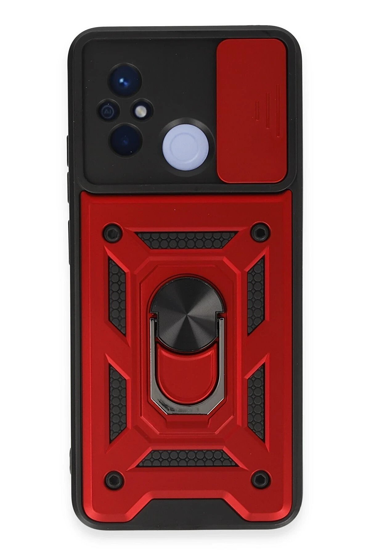 CepteToptan Xiaomi Redmi 12C Kılıf Pars Lens Yüzüklü Silikon - Kırmızı - DROPX4903-9863