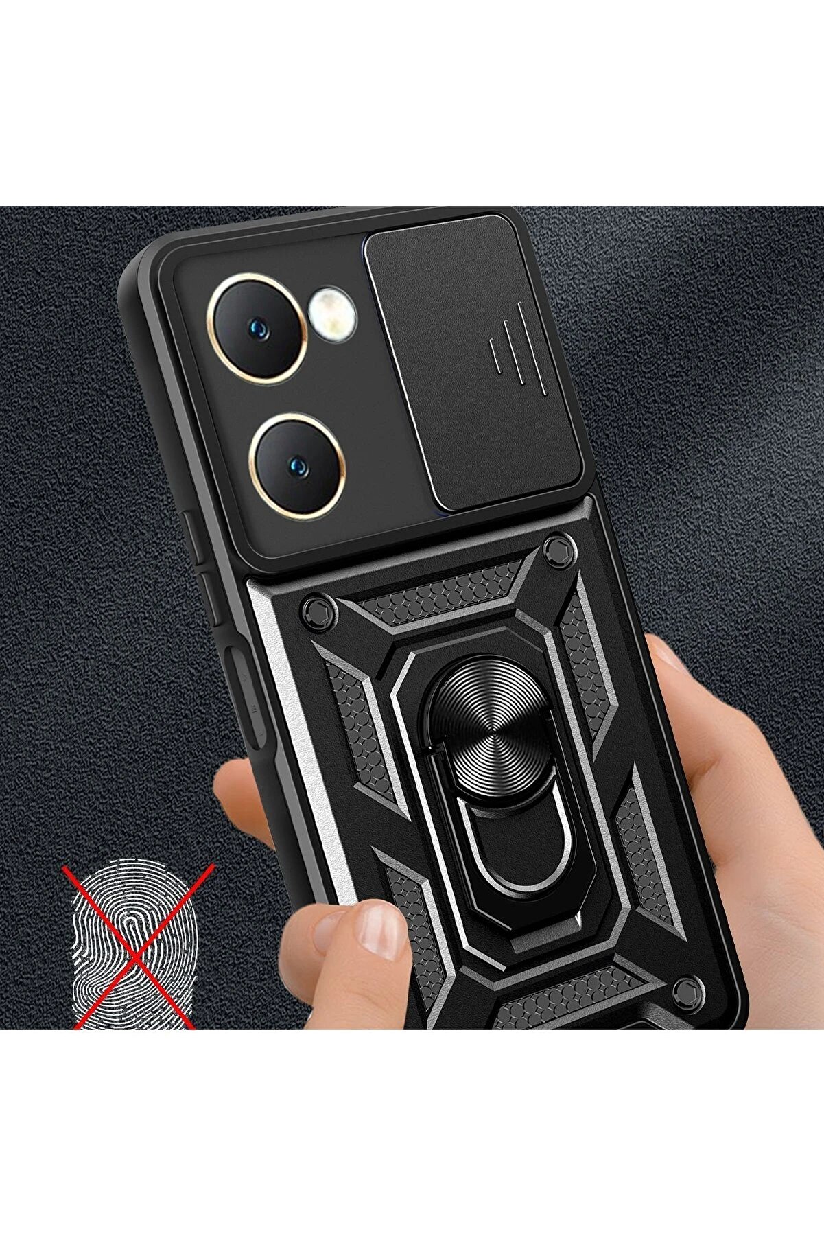 Vi̇vo Y18 Kılıf Pars Lens Yüzüklü Si̇li̇kon - Si̇yah - Dropx3191-1253