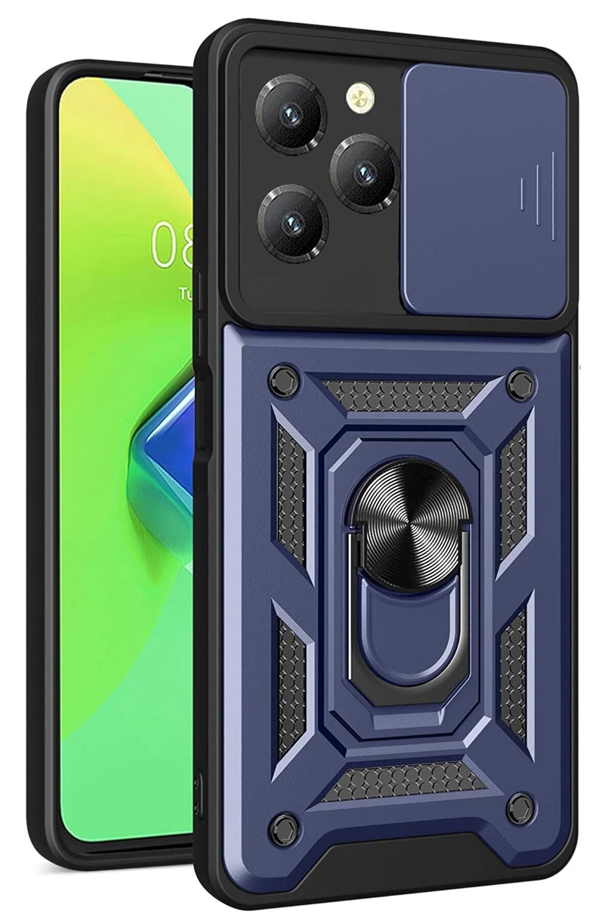 CepteToptan İnfinix Hot 40 Pro Kılıf Pars Lens Yüzüklü Silikon - Lacivert - DROPX1092-5781
