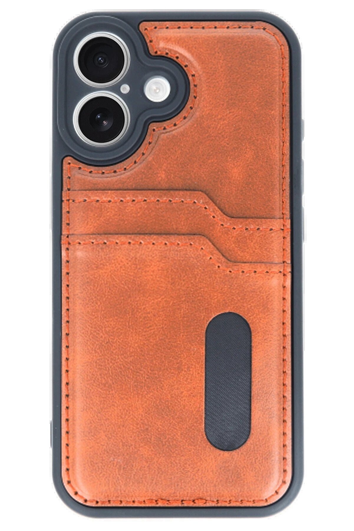 İphone 16 Kılıf Sara Kartvi̇zi̇tli̇ Deri̇ Kılıf - Taba - Dropx9955-2442