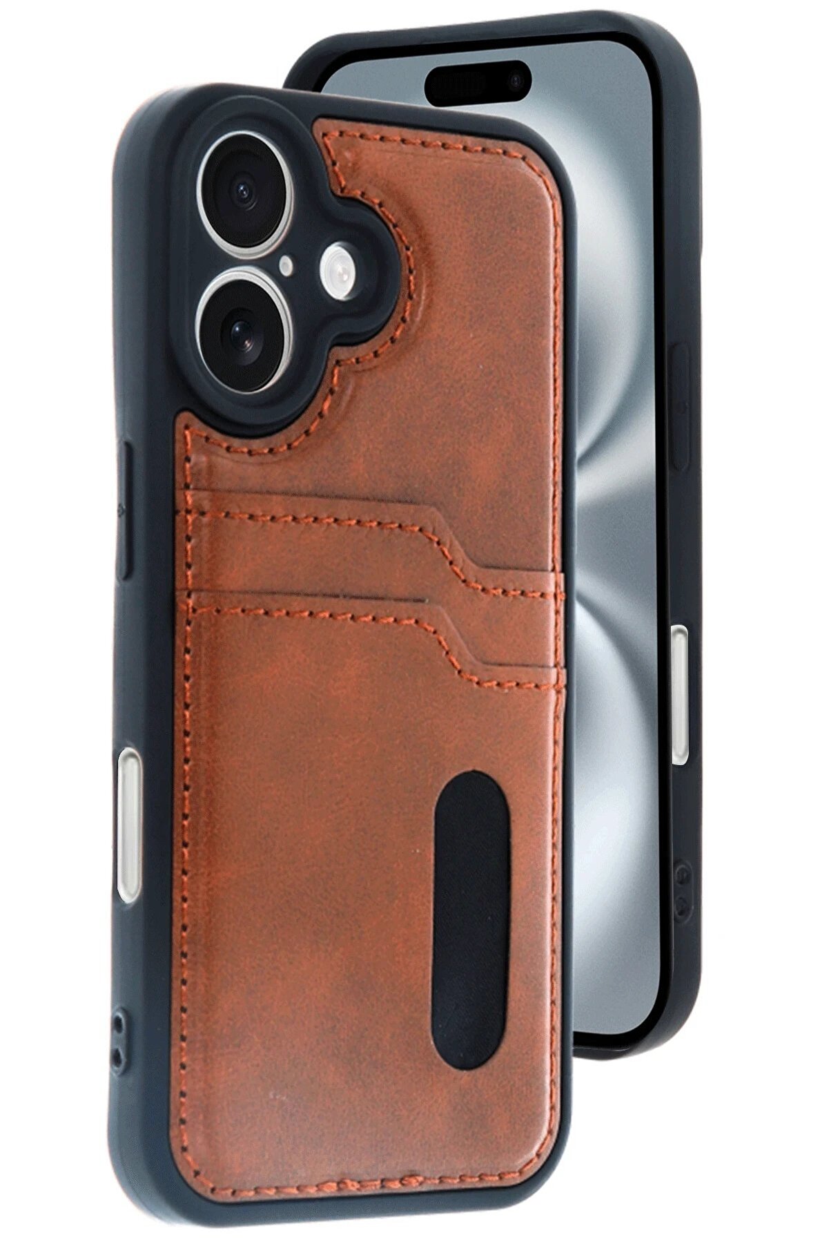 İphone 16 Kılıf Sara Kartvi̇zi̇tli̇ Deri̇ Kılıf - Taba - Dropx9955-2442