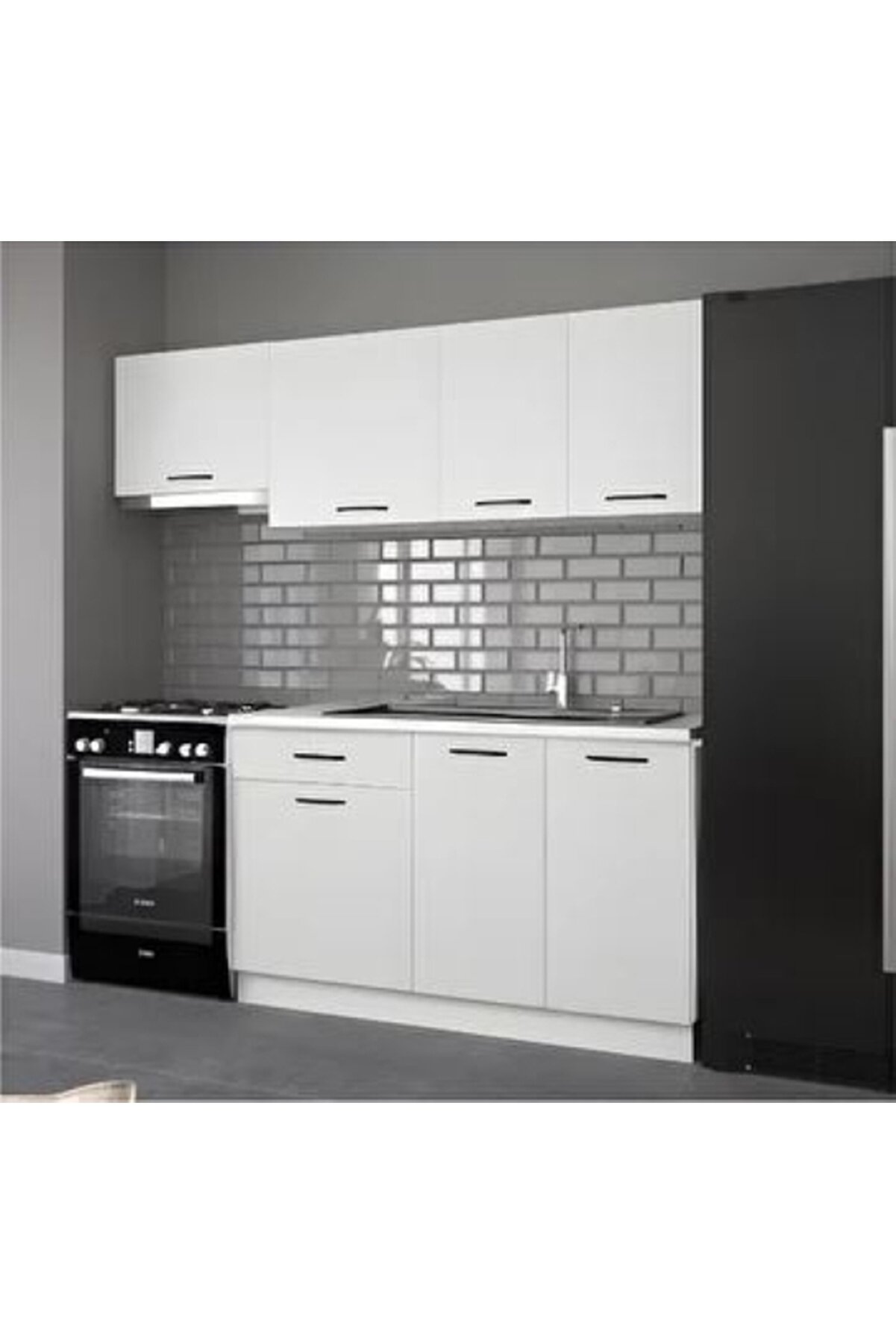 Vi̇sas Mod&uuml;ler Mobi̇lya 200 Cm Beste Hazır Mutfak Dolabı Beyaz Ve Antrasi̇t (Tezgah Dahi̇l)