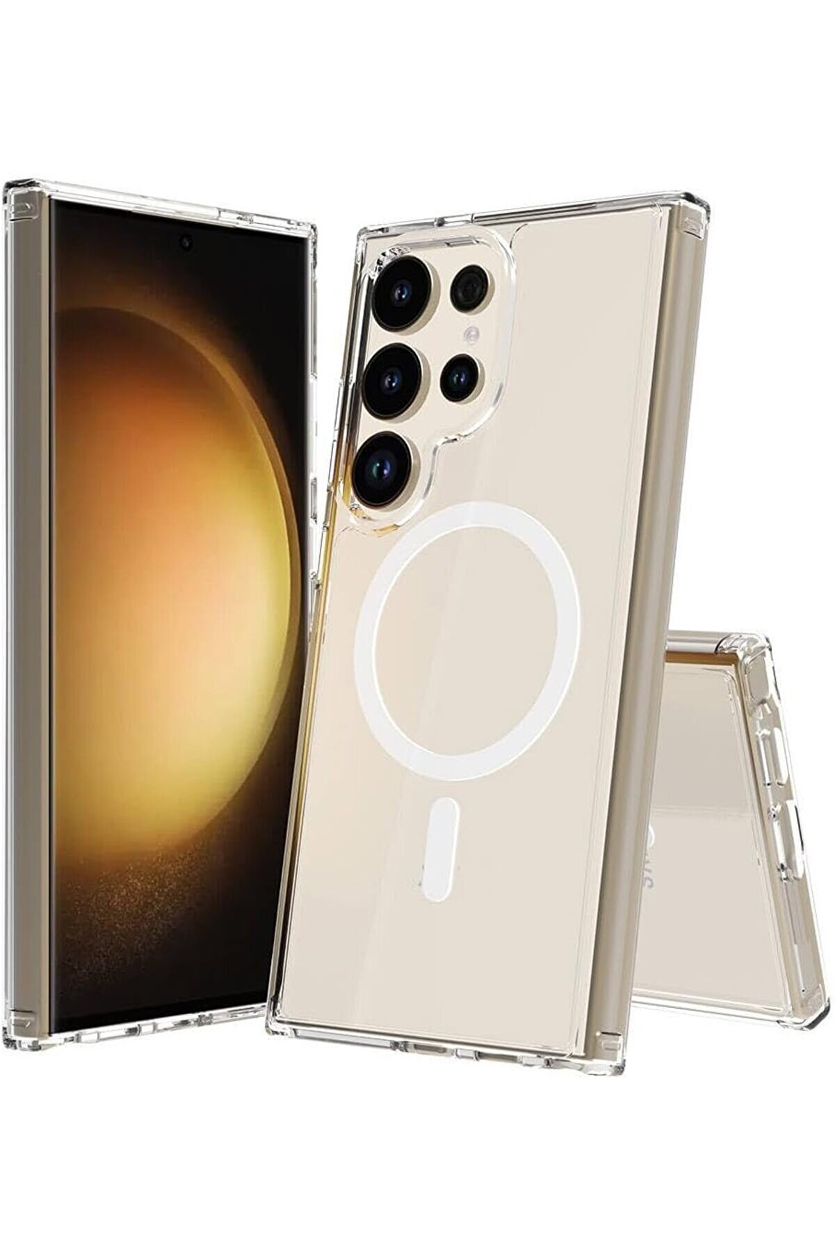 STOREMAX lvnshop ile uyumlu S24 Ultra Kılıf M-safe Şarj Özellikli Şeffaf Sert PC Embos Kapak Renksiz 224120