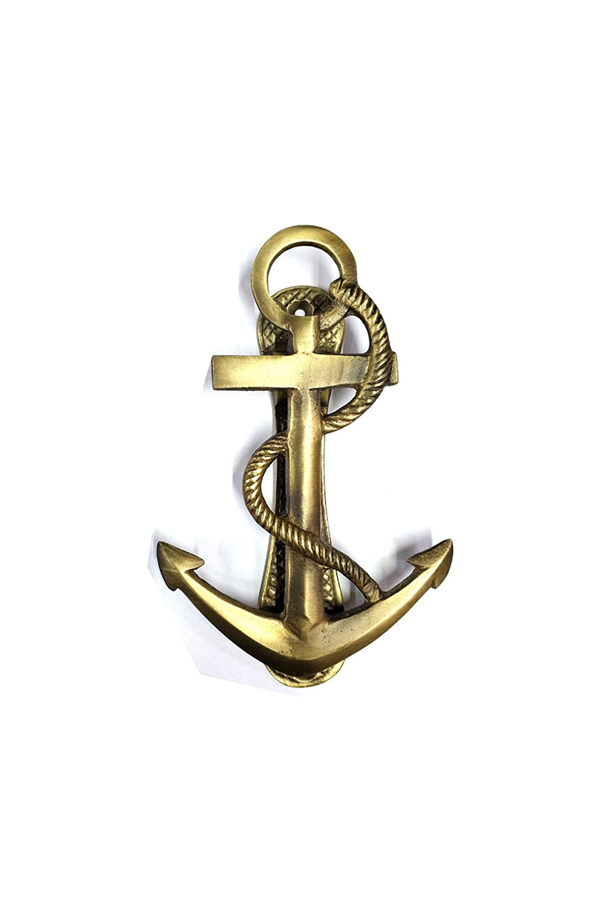 evimdeyokyok Antika Tarz Dekoratif Pirinç Halatlı, Çapa, Denizci, Gemici Kapı Tokmağı, Taktak - 170x60mm, Sarı