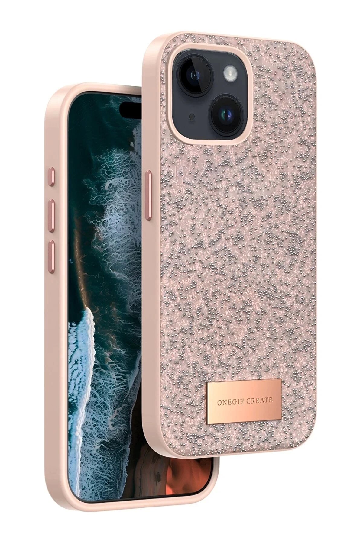 ONEGIF iPhone 14 Bright Simli Kapak - Pembe