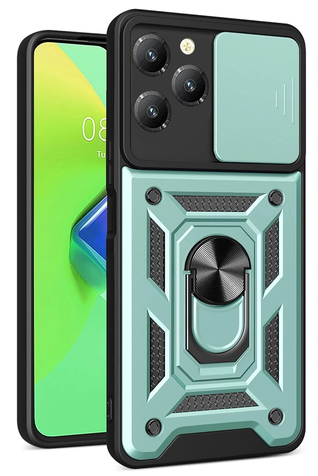 CepteToptan İnfinix Hot 40 Pro Kılıf Pars Lens Yüzüklü Silikon - Yeşil - DROPX2247-5976