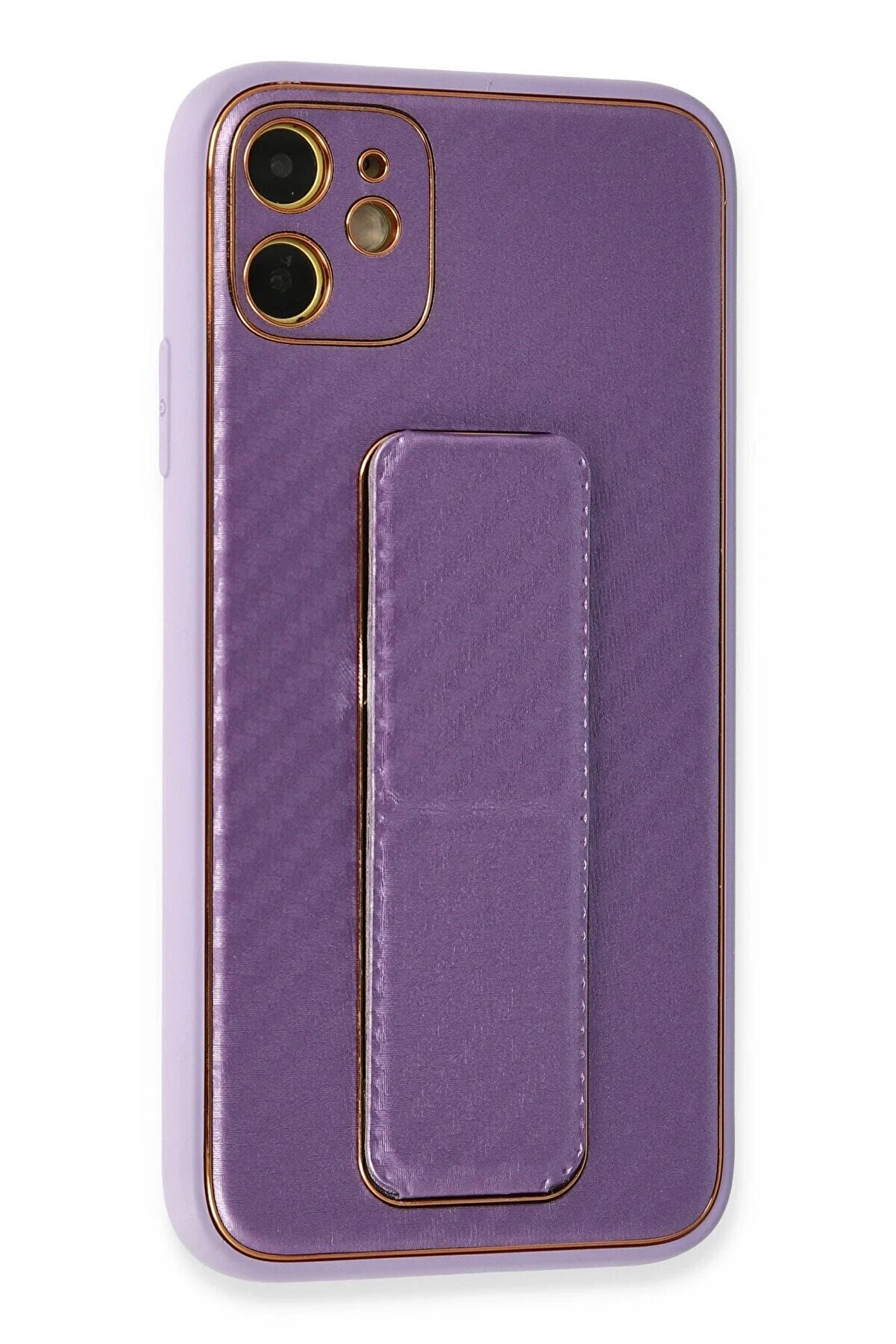 İphone 12 Kılıf Coco Karbon Standlı Kapak - Mor - Dropx5096-5709