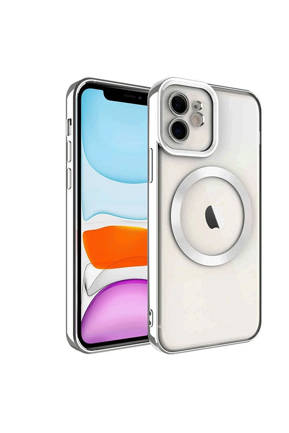 CepteToptan iPhone 12 Kılıf Kross Magneticsafe Kapak - G&uuml;m&uuml;ş - DROPX2865-9669