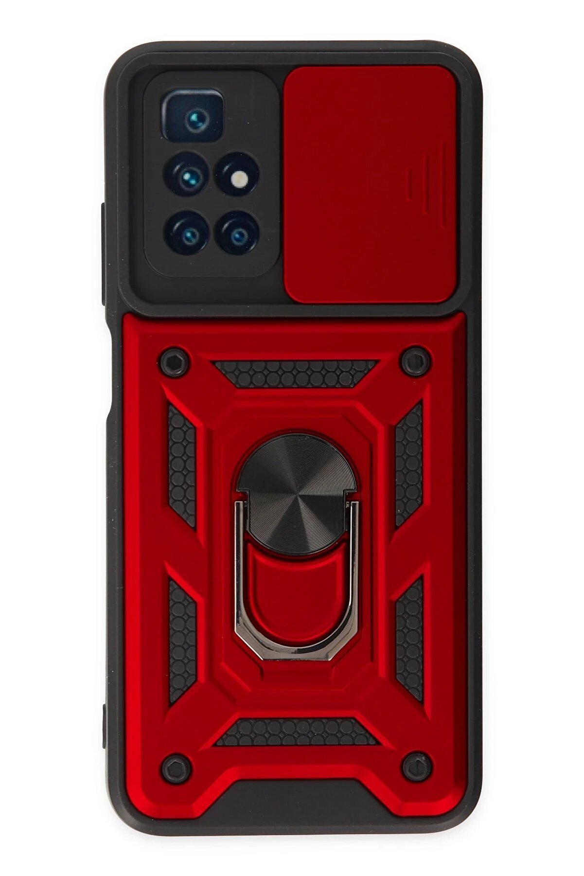 CepteToptan Xiaomi Redmi 10 2022 Kılıf Pars Lens Yüzüklü Silikon - Kırmızı - DROPX6184-9689