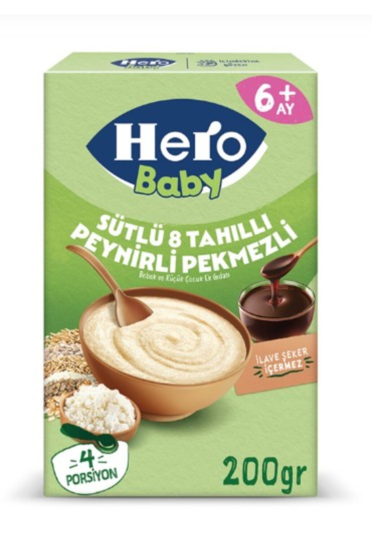 Toptan Bulurum Hero Baby Sütlü 8 Tahıllı Peynirli Pekmezli Kaşık Mama 200 Gr