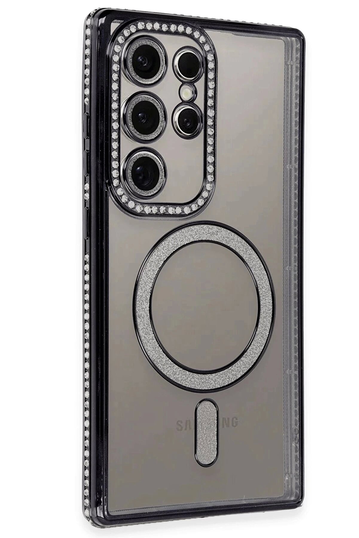 CepteToptan Newface Samsung Galaxy S24 Ultra Kılıf Joke Simli Magneticsafe Kılıf - Siyah