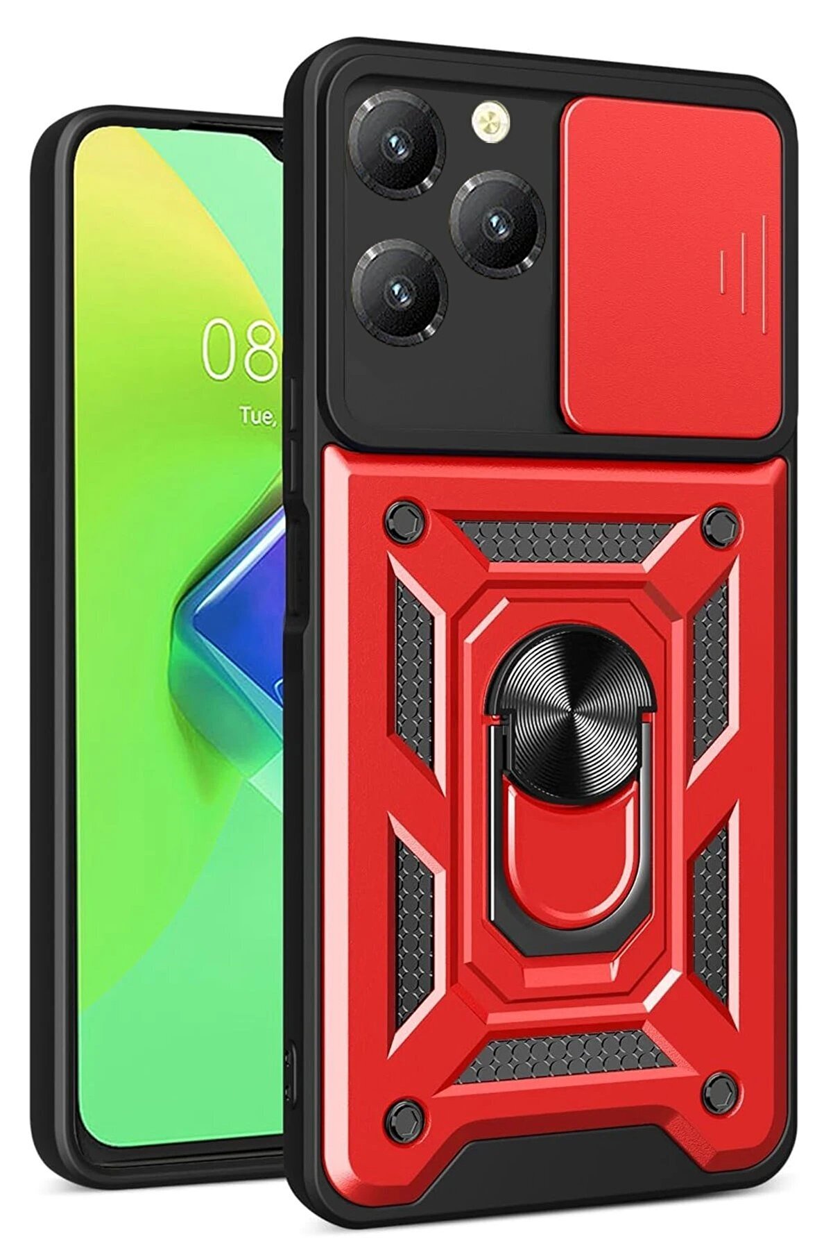 CepteToptan İnfinix Hot 40 Pro Kılıf Pars Lens Yüzüklü Silikon - Kırmızı - DROPX2175-5057