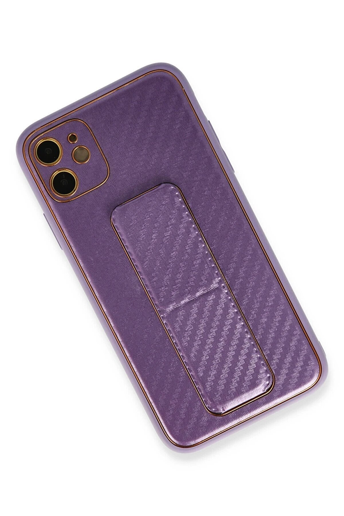 İphone 12 Kılıf Coco Karbon Standlı Kapak - Mor - Dropx5096-5709