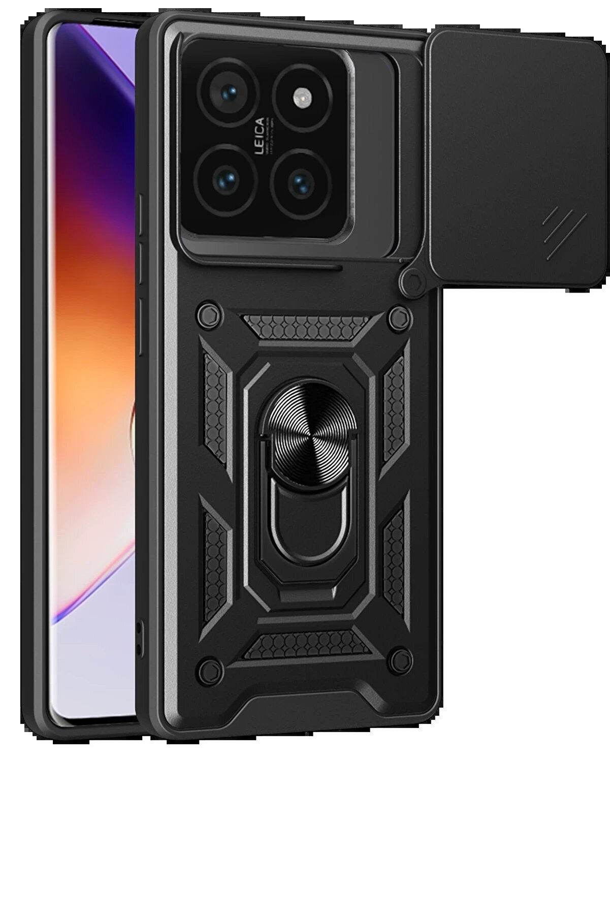 CepteToptan Xiaomi Mi 14T Pro Kılıf Pars Lens Yüzüklü Silikon - Siyah - DROPX7461-8377