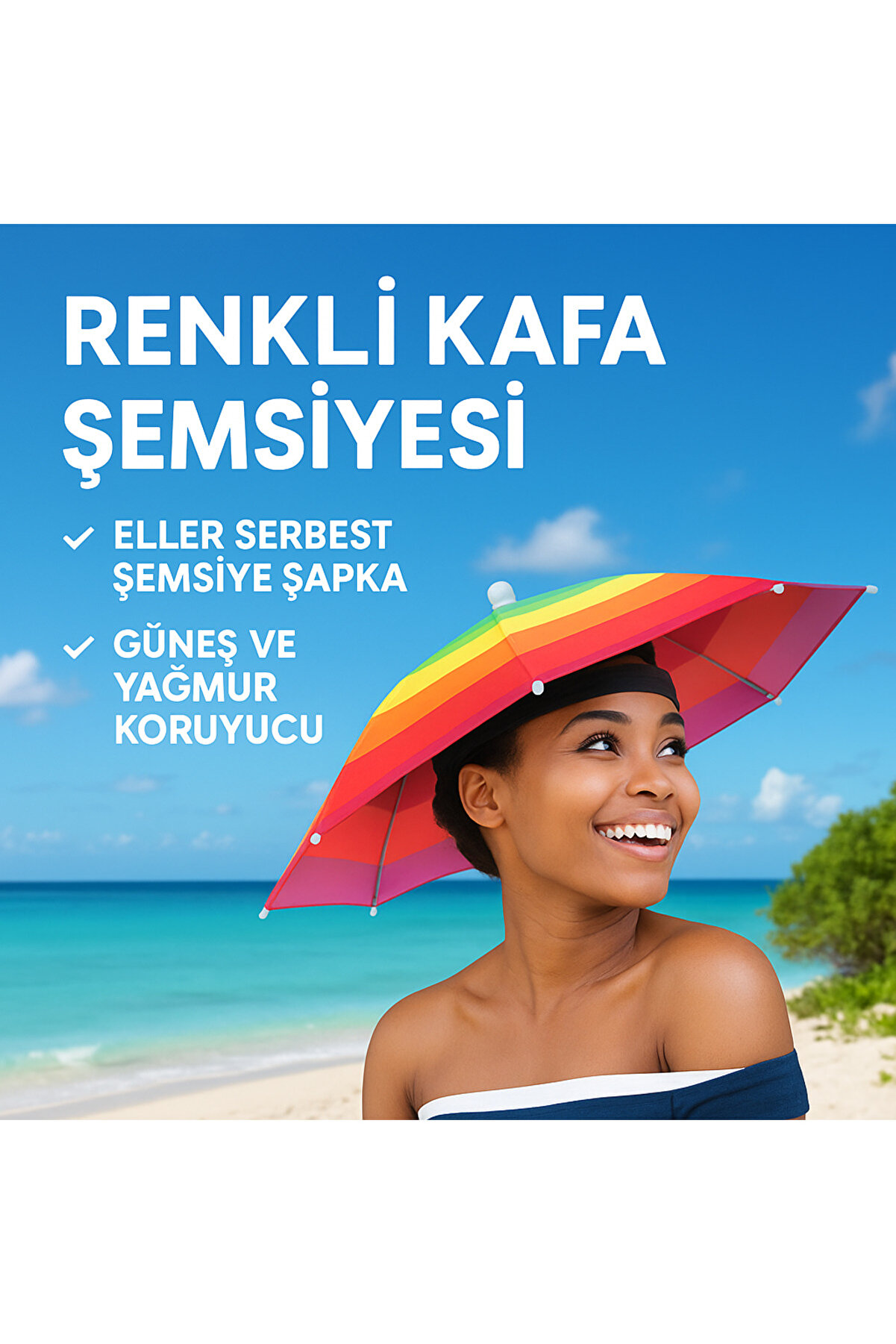 TRENDMEN Renkli Kafa Şemsiyesi – Eller Serbest Şemsiye Şapka | Güneş ve Yağmur Koruyucu | Ayarlanabilir Lasti