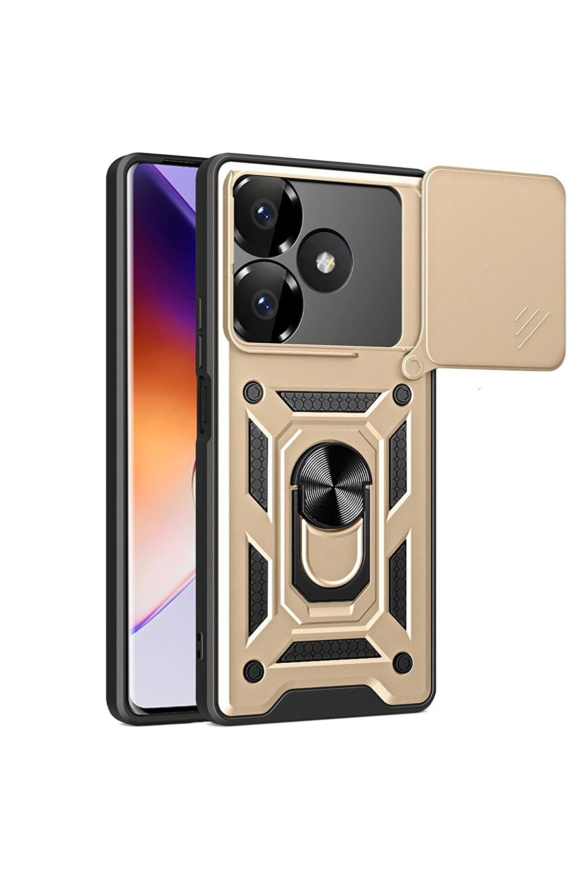 nerede bulurum Xiaomi Redmi 13 4G Kılıf Pars Lens Yüzüklü Silikon - Gold
