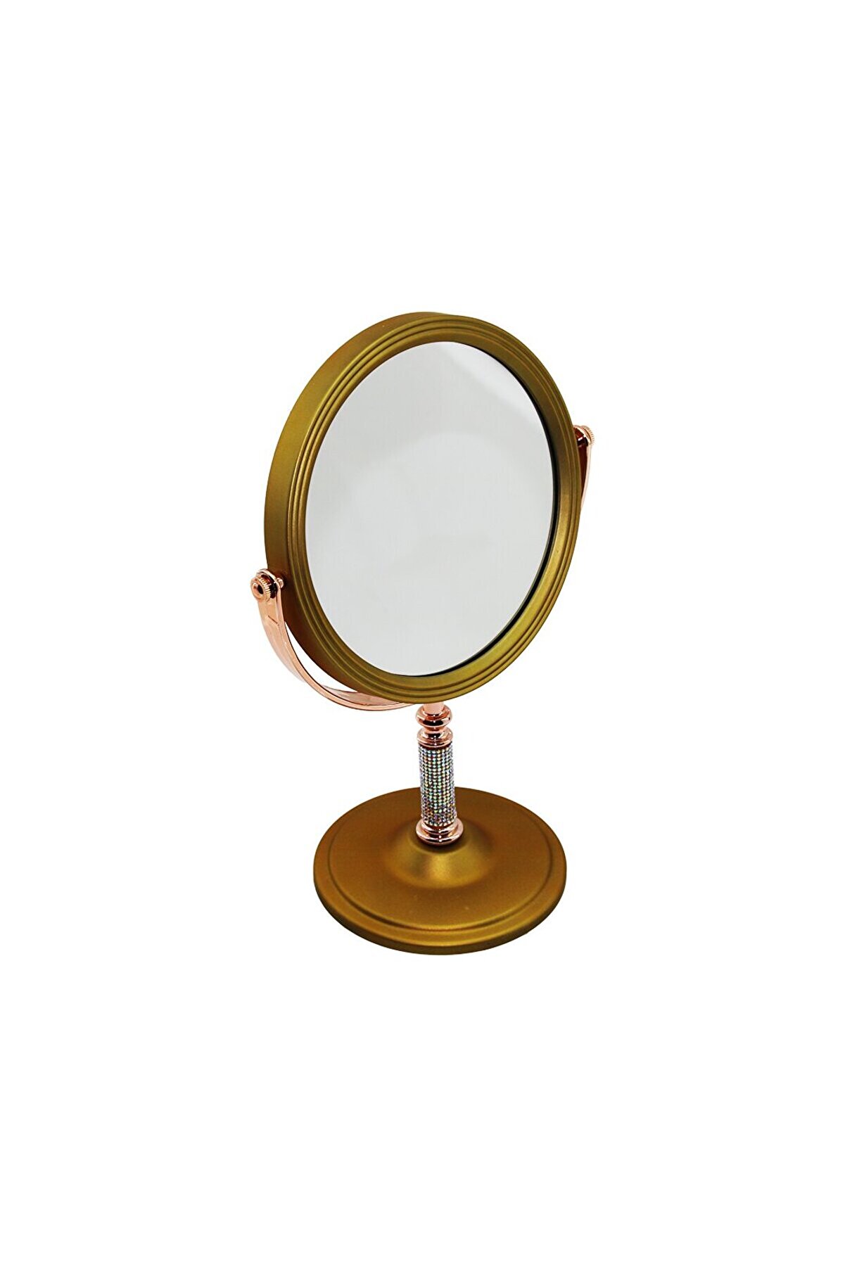 Go İthalat Taş Saplı Yuvarlak 7 İn&ccedil;= &Ccedil;ap17.5Cm Makyaj Aynası &Ccedil;i̇ft Taraflı Bronz - G&uuml;m&uuml;ş Pls.&ccedil;er&ccedil;eve