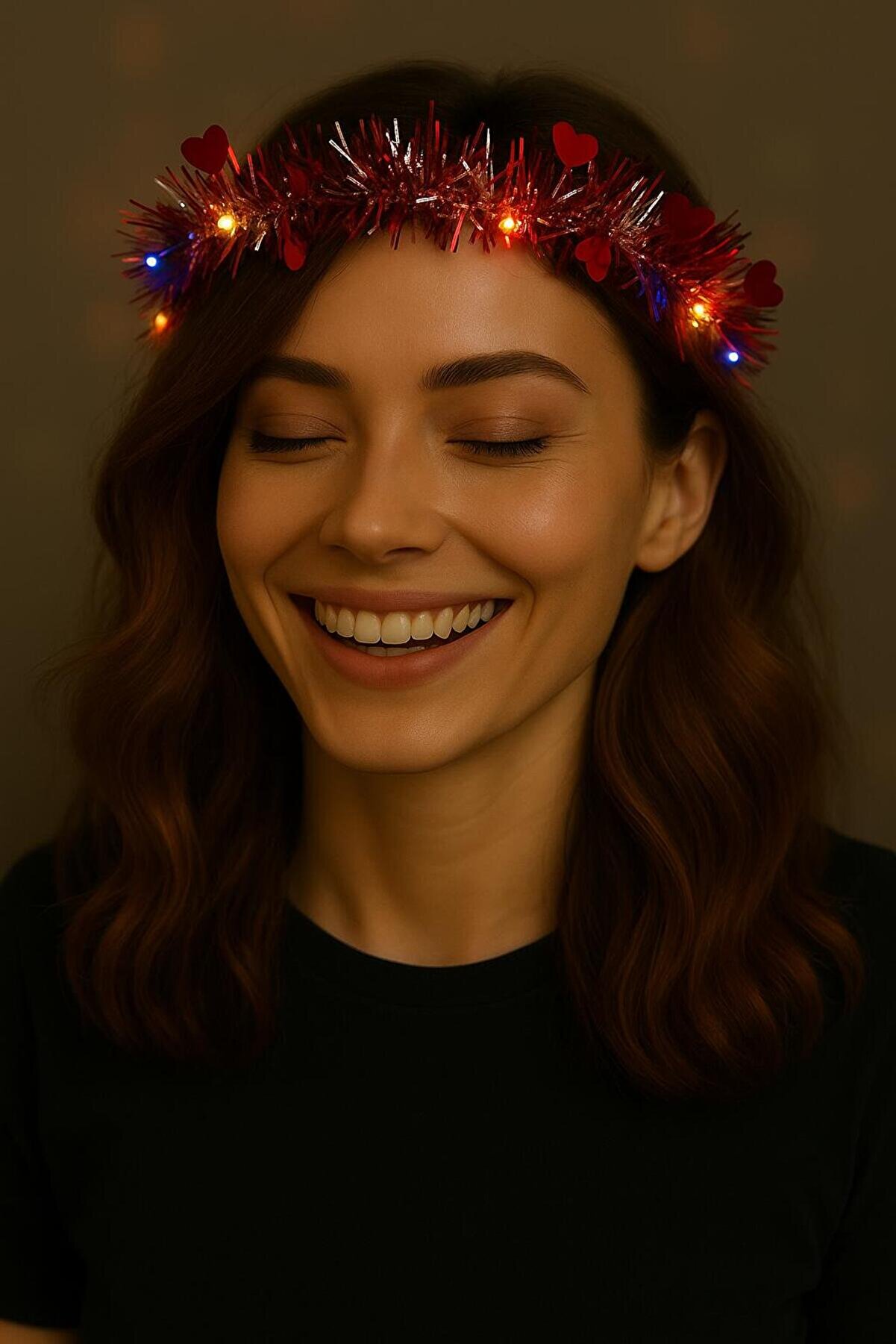 Ethab Ti̇caret Kalp P&uuml;sk&uuml;ll&uuml; 3 Modlu Led Işıklı Ta&ccedil; Kırmızı Renk