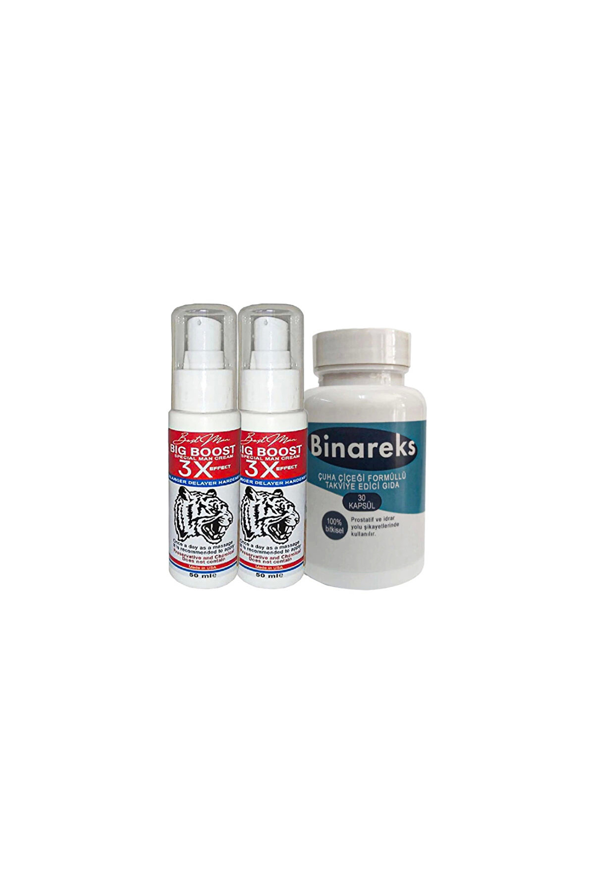 Adoil 2 Adet 50 ml Bigboost Erkek 3xEffect Canlandirici Krem + Yanında 1 Kutu 30lu Binareks Erkeklere Özel