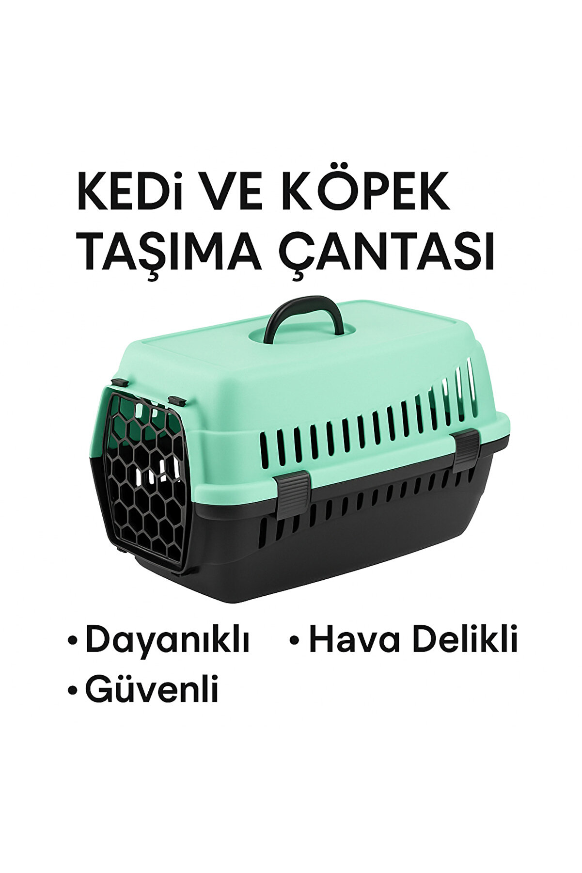 TRENDMEN Kedi ve Köpek Taşıma Çantası – Orta Boy, Dayanıklı Plastik, Hava Delikli Kapak, Mint-Siyah