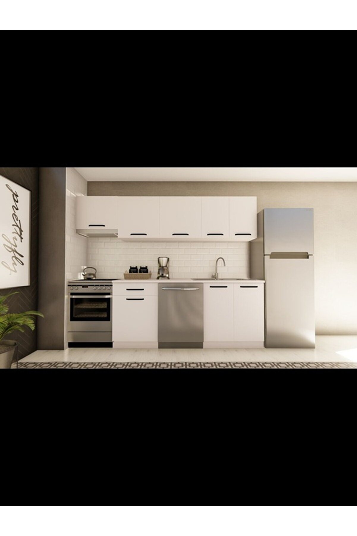 Vi̇sas Mod&uuml;ler Mobi̇lya 260 Cm İkbal Hazır Mutfak Dolabı Aspi̇rat&ouml;r Mod&uuml;ll&uuml; Beyaz