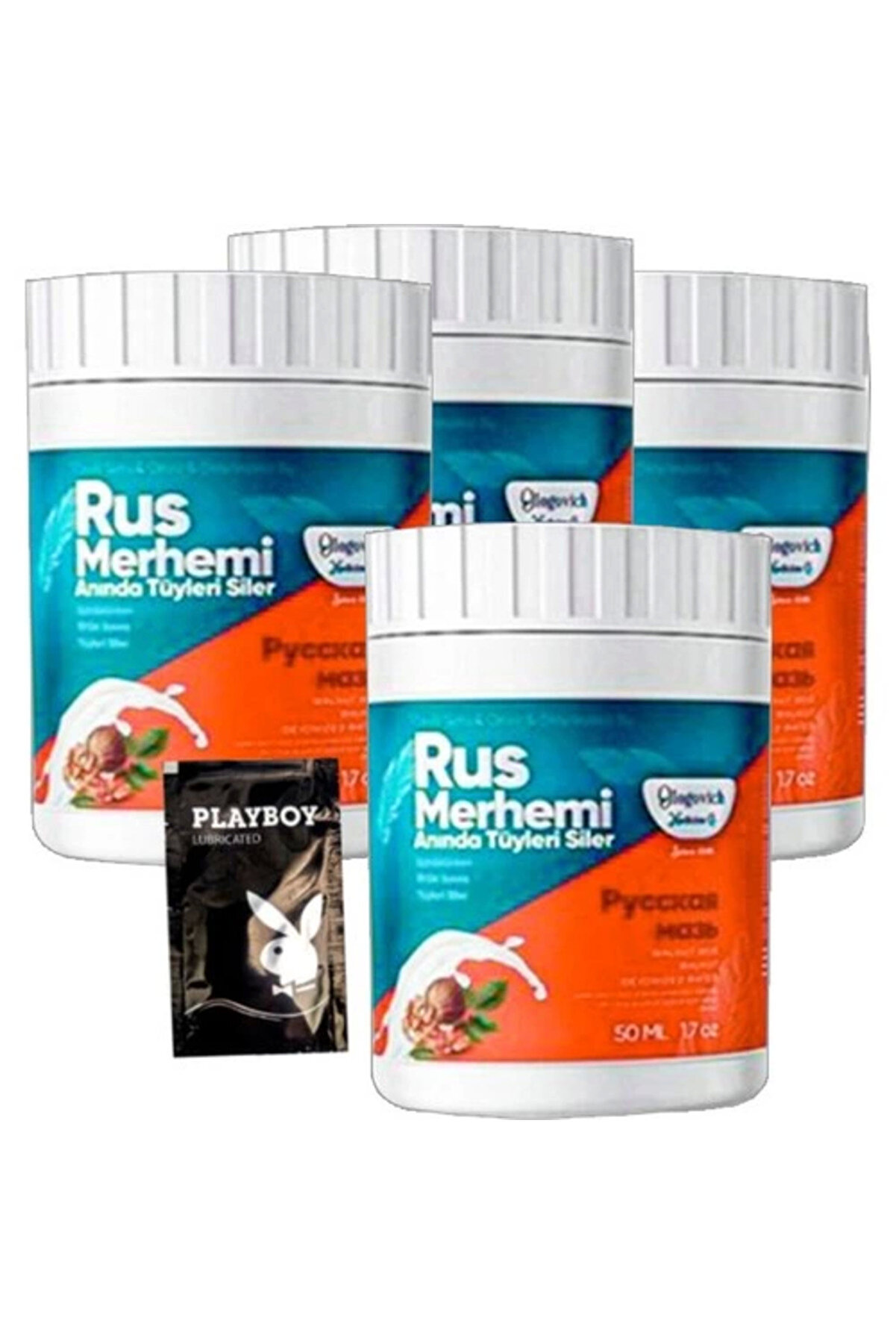 Adoil Playboy Turquoise 4'lü Birden Ceviz & Ceviz Sütü Rus Merhemi 50 ml Tüy Dökücü Krem + 1 Armağan Jel