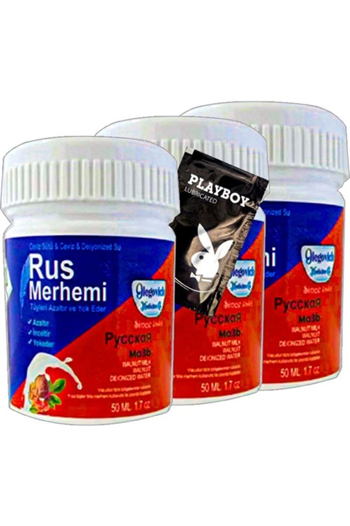 Adoil Playboy Blue Rus Merhemi 3'lü x 50 ml Tüy Dökücü Krem + 1 Armağan Jel