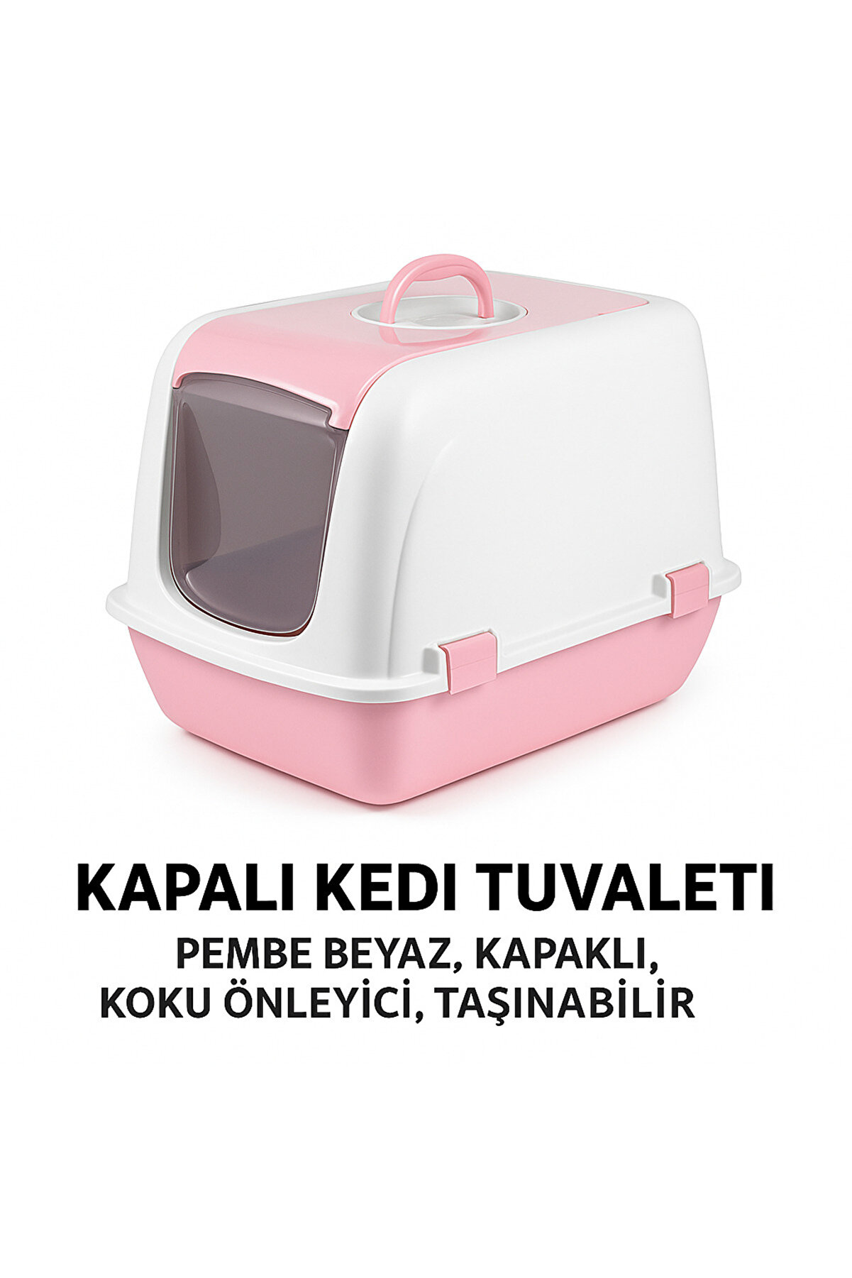 Kapalı Kedi̇ Tuvaleti̇ – Pembe Beyaz, Kapaklı, Koku Önleyi̇ci̇, Taşınabi̇li̇r
