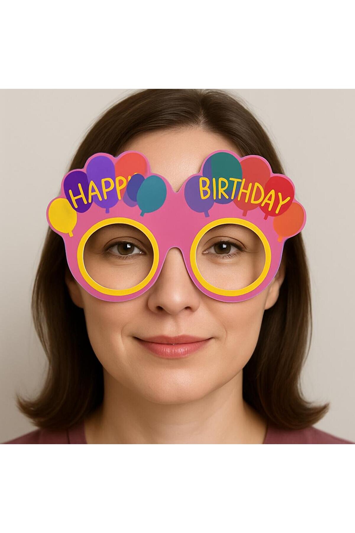 Ethab Ti̇caret Balon Desenli̇ Karton Doğum G&uuml;n&uuml; G&ouml;zl&uuml;kleri̇ 6 Adet Pembe Renk