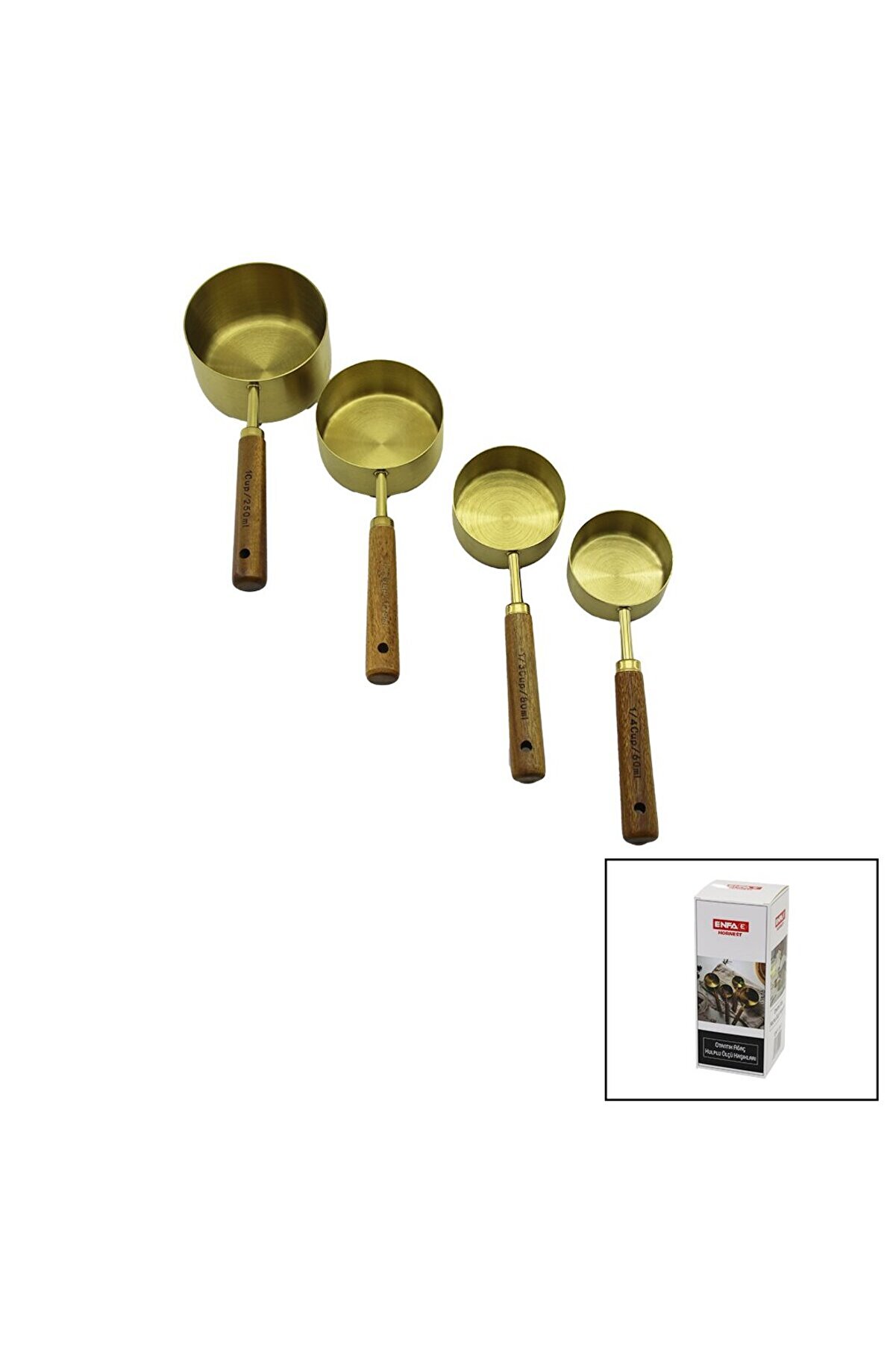 Go İthalat Metal &Ouml;l&ccedil;&uuml; Kaşık Set Otanti̇k 1Cup 250Ml - 1/2 Cup 125Ml - 1/3 Cup 80Ml - 1/4 Cup 60Ml