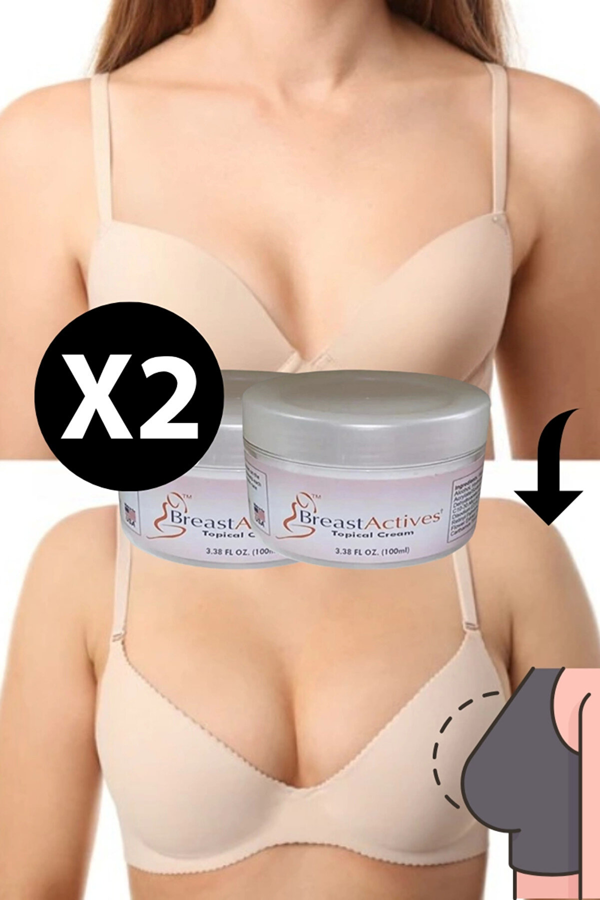 Adoi̇l Breast Acti̇ves Kadınlara &Ouml;zel G&ouml;ğ&uuml;s Akti̇fleşti̇ri̇ci̇ Masaj Bakım Kremi̇ 100 Ml 2 Adet